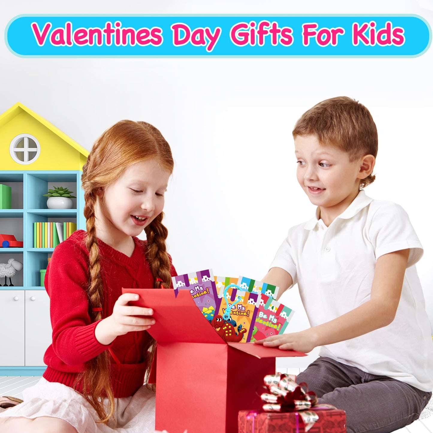 ZICZLI 28-Pack Valentines Day Gifts for Kids — Dinosaur Keychains with Cards
