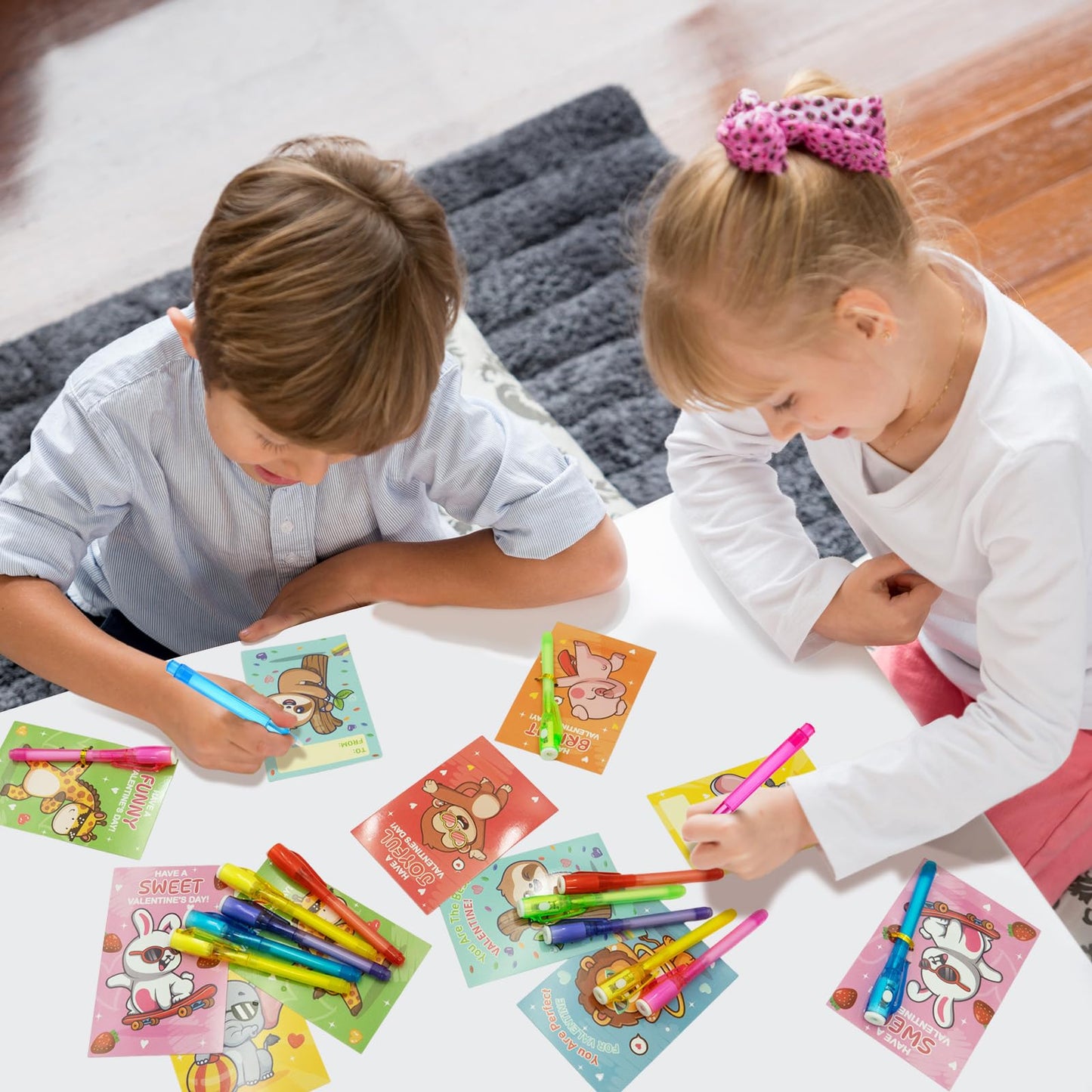 ZICZLI 24-Pack Invisible Ink Pens with UV Light + Animal Detective Cards – Valentines Day Kids Gifts