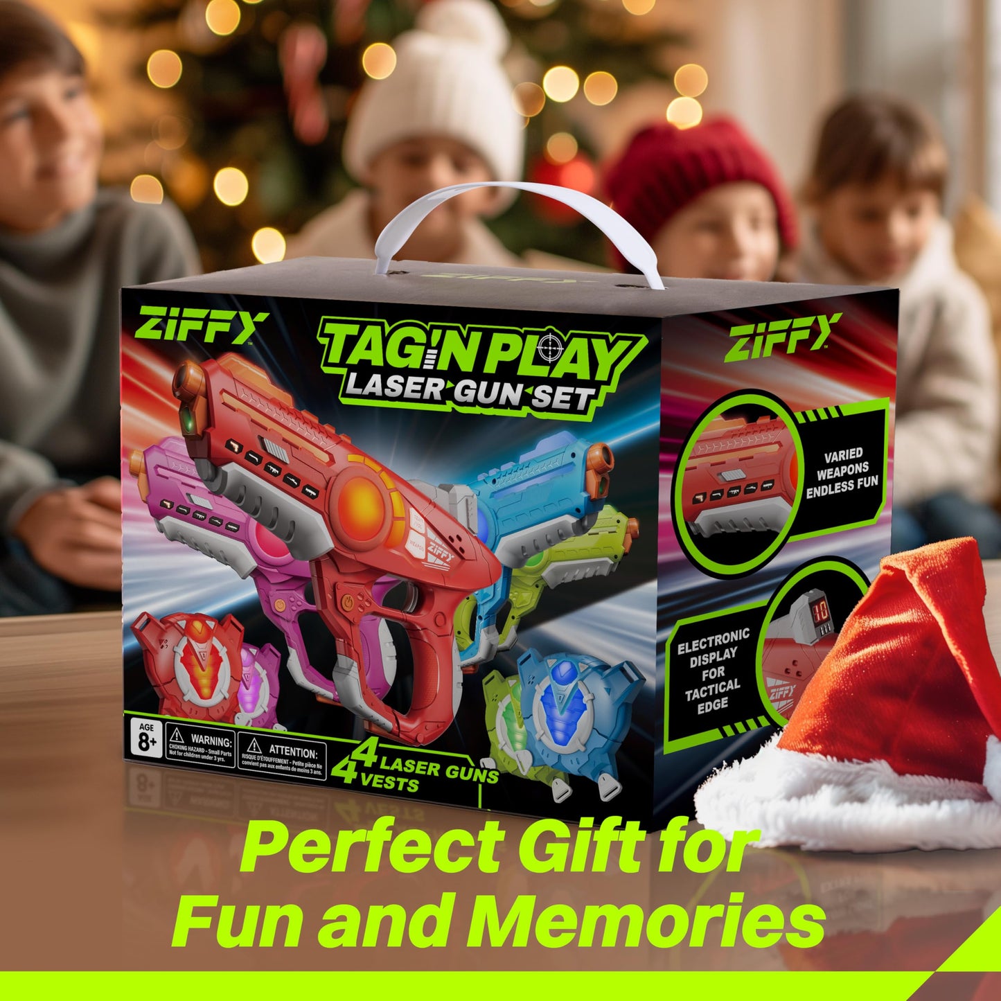 ZIFFY Laser Tag Guns & Vests (Set of 4) by Jova – Indoor & Outdoor Family Fun, Ages 8+