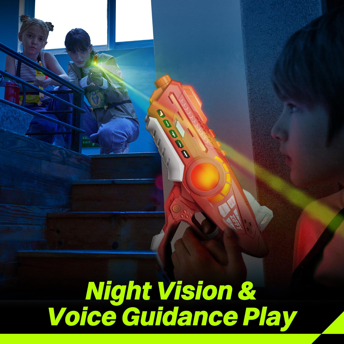 ZIFFY Laser Tag Guns & Vests (Set of 4) by Jova – Indoor & Outdoor Family Fun, Ages 8+