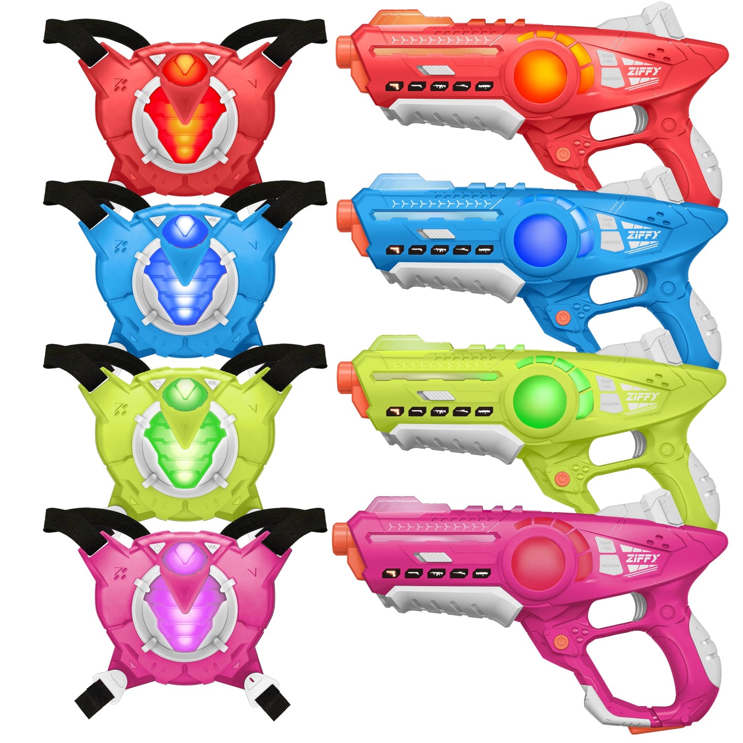 ZIFFY Laser Tag Guns & Vests (Set of 4) by Jova – Indoor & Outdoor Family Fun, Ages 8+