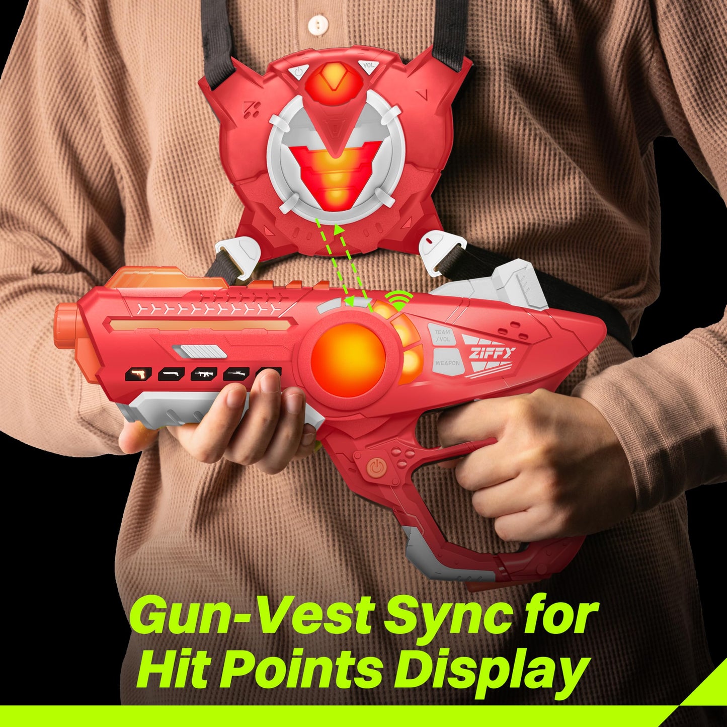 ZIFFY Laser Tag Guns & Vests (Set of 4) by Jova – Indoor & Outdoor Family Fun, Ages 8+