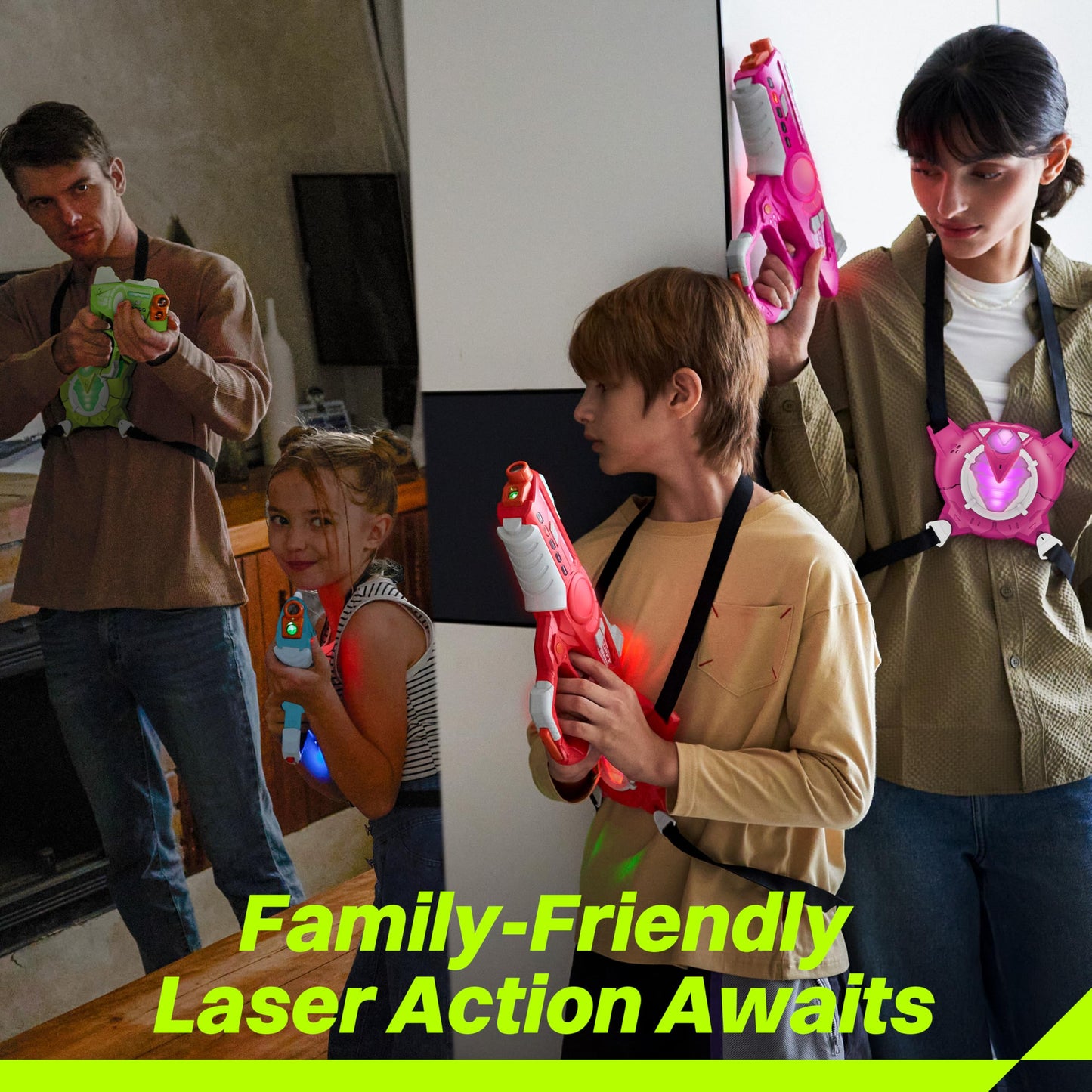 ZIFFY Laser Tag Guns & Vests (Set of 4) by Jova – Indoor & Outdoor Family Fun, Ages 8+