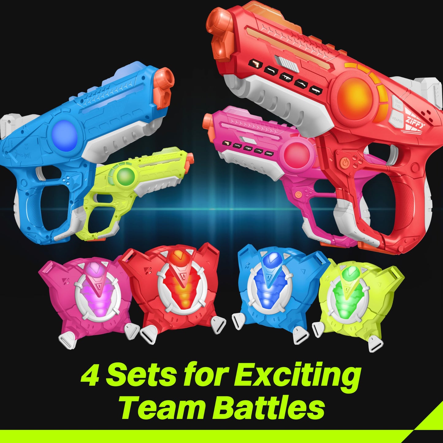 ZIFFY Laser Tag Guns & Vests (Set of 4) by Jova – Indoor & Outdoor Family Fun, Ages 8+