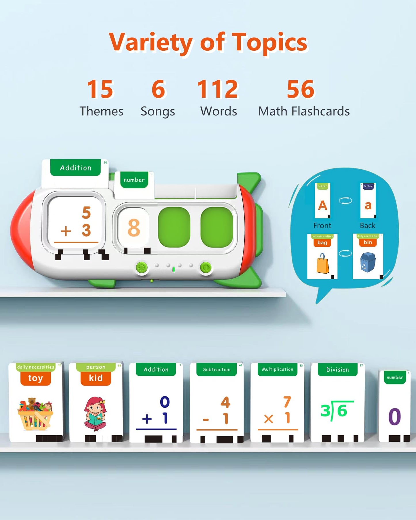 ZIKAQUQI Cool Math Games & Talking Flash Cards for Kids 3-8 | 112 Cards, 56 Math Cards, 3 Music Cards