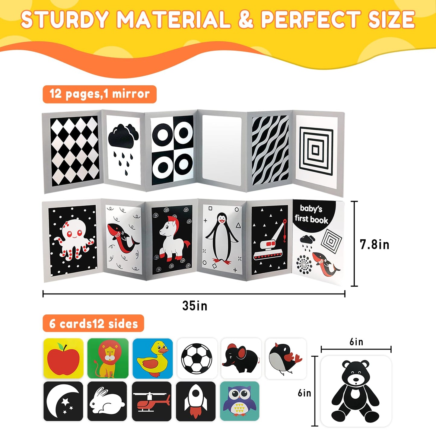 Zikhoobusik High-Contrast Baby Flashcards with Mirror – 0-6 Months