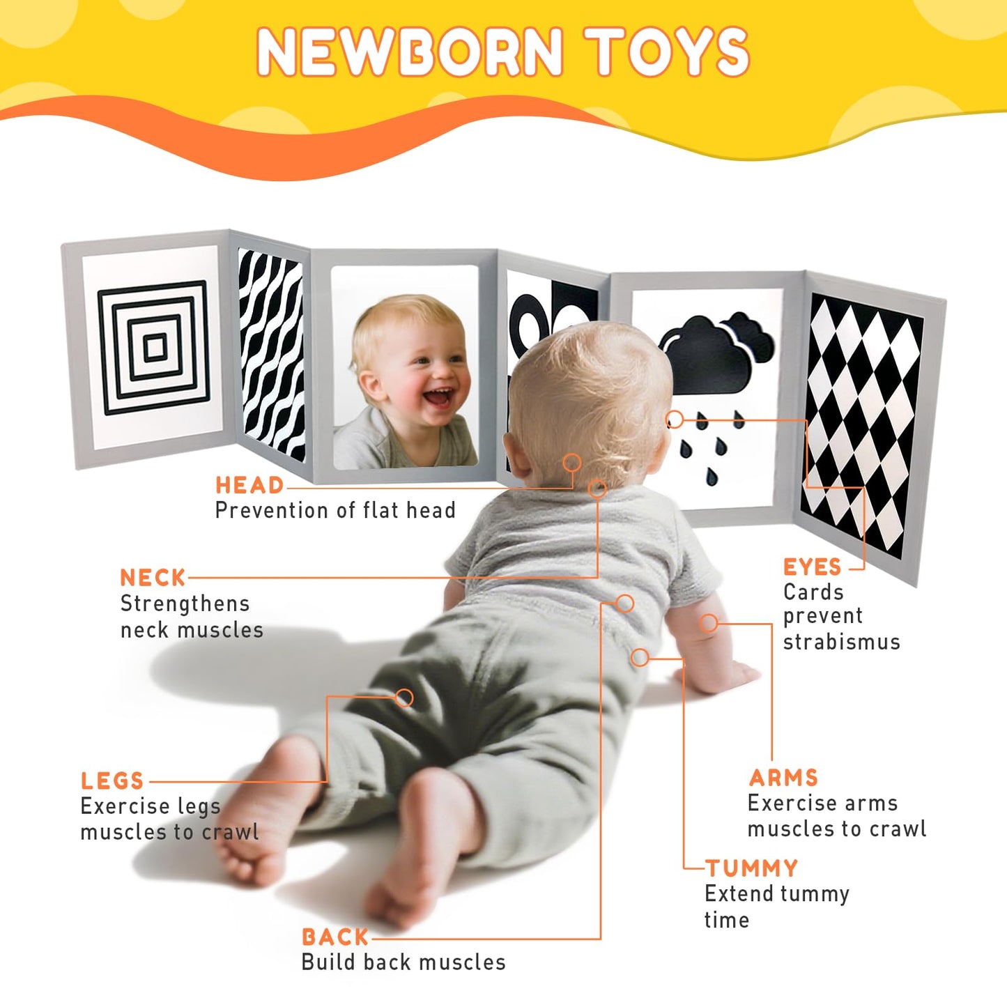 Zikhoobusik High-Contrast Baby Flashcards with Mirror – 0-6 Months