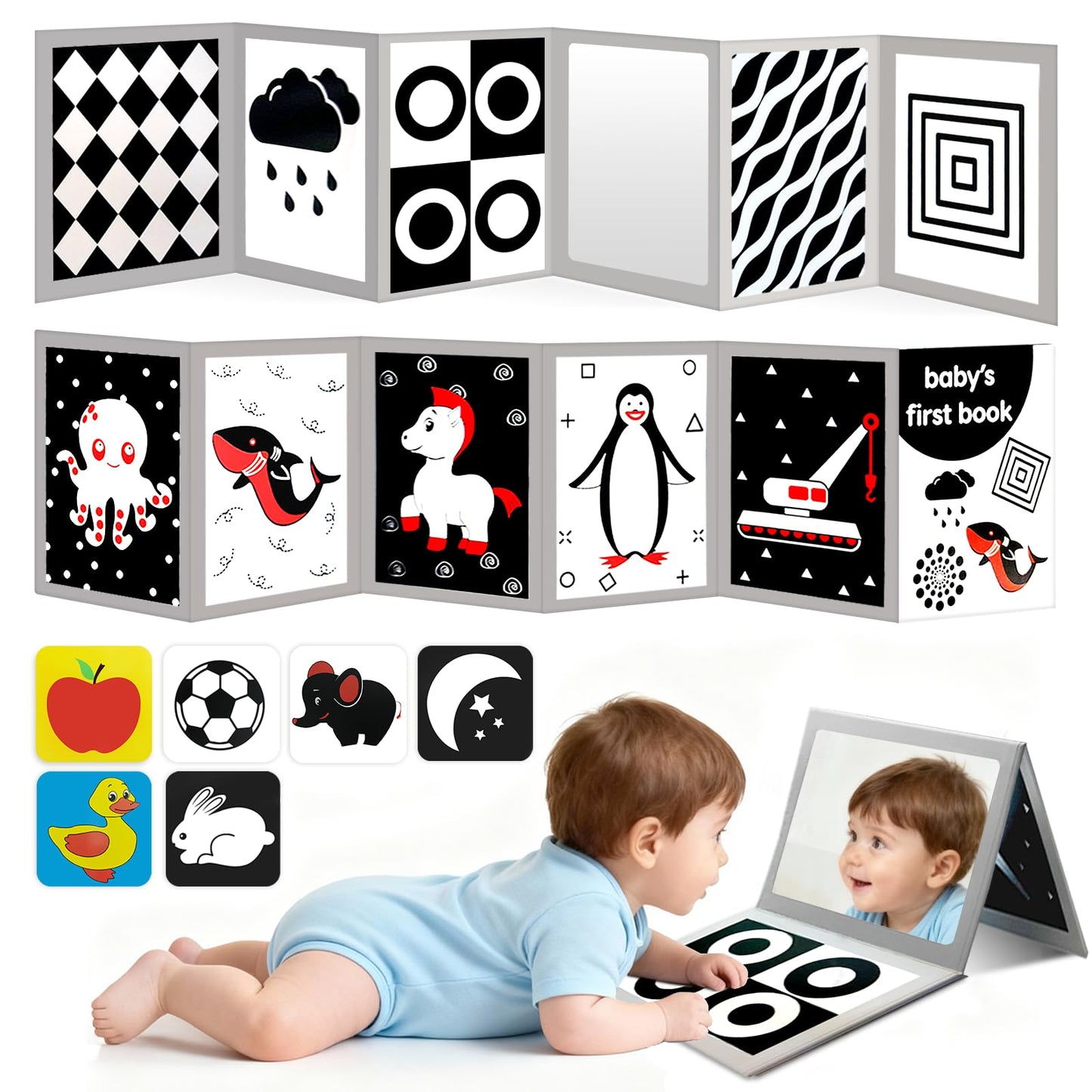 Zikhoobusik High-Contrast Baby Flashcards with Mirror – 0-6 Months