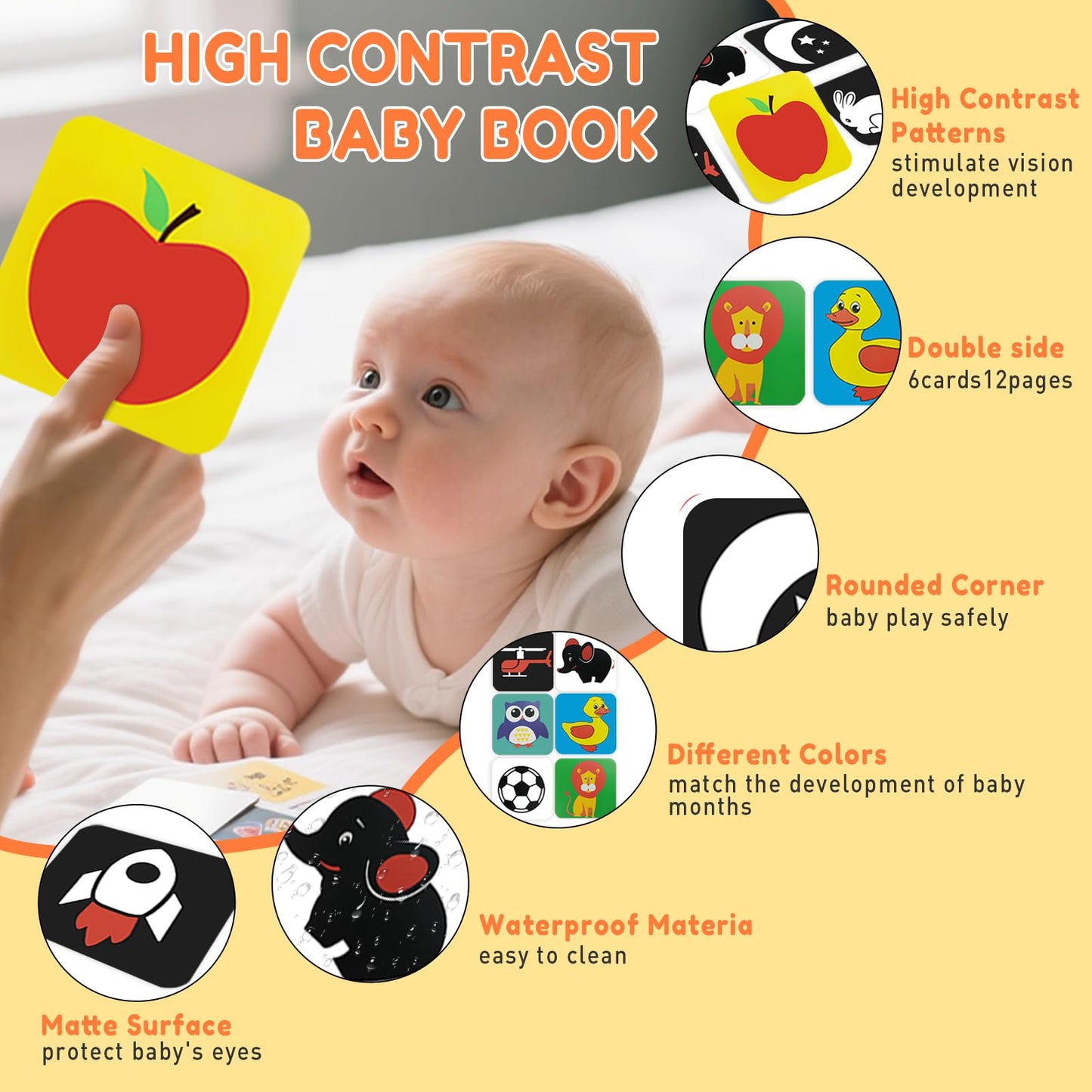 Zikhoobusik High-Contrast Baby Flashcards with Mirror – 0-6 Months