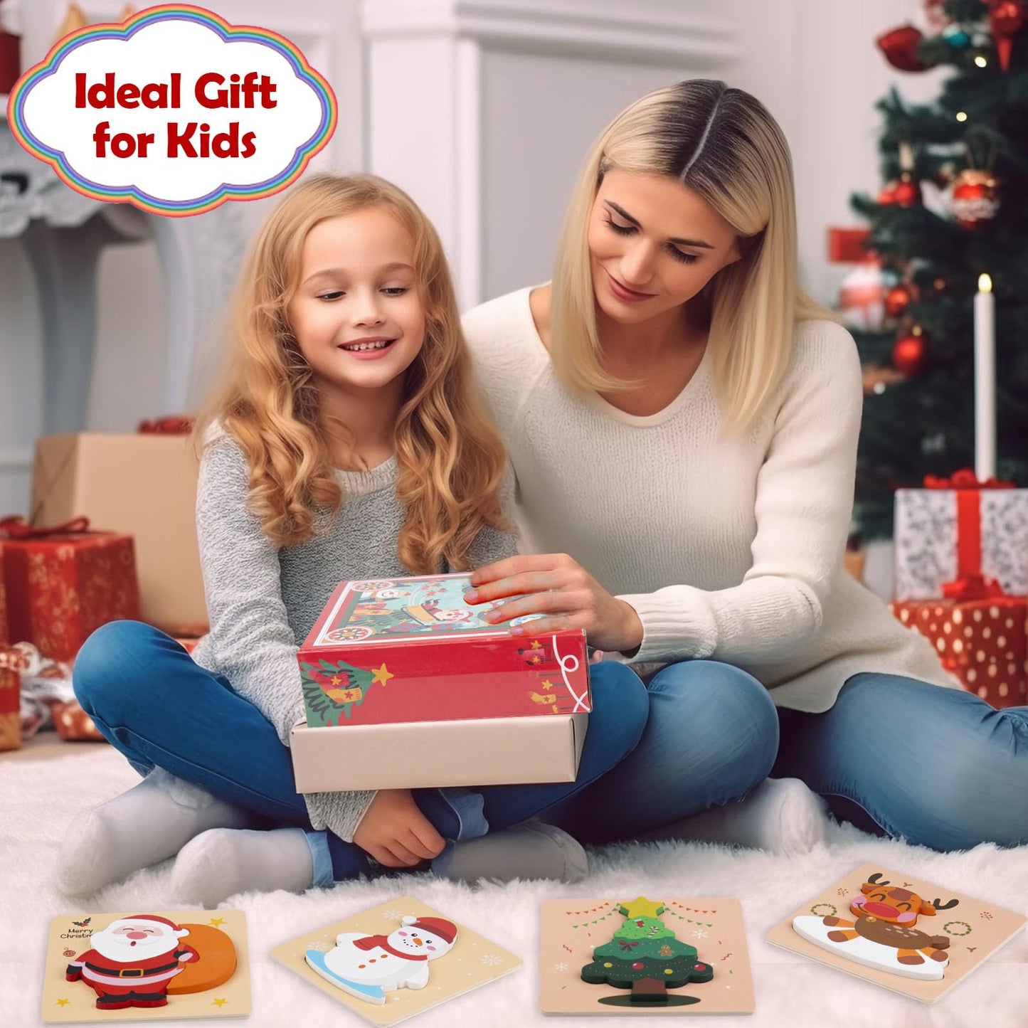 ZILIALAR Christmas Wooden Puzzles for Toddlers – Set of 4 Montessori Jigsaws (Ages 1-3)