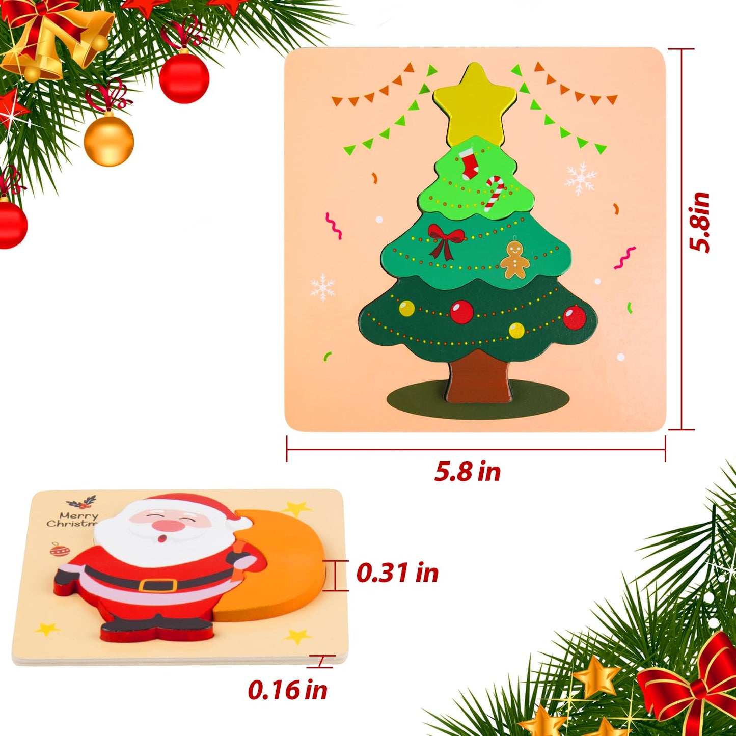 ZILIALAR Christmas Wooden Puzzles for Toddlers – Set of 4 Montessori Jigsaws (Ages 1-3)