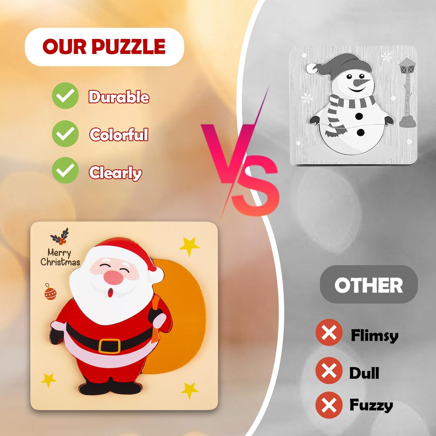 ZILIALAR Christmas Wooden Puzzles for Toddlers – Set of 4 Montessori Jigsaws (Ages 1-3)