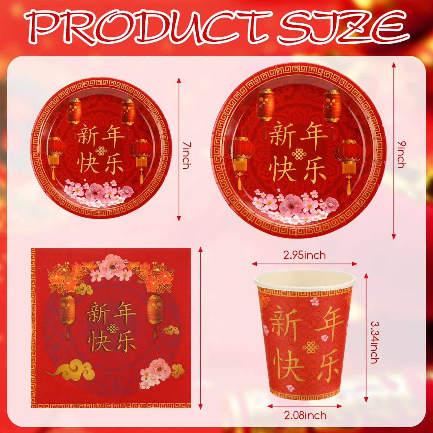 Ziliny 200-Piece Chinese New Year Party Set | Year of the Horse 2026 Plates, Cups & Napkins