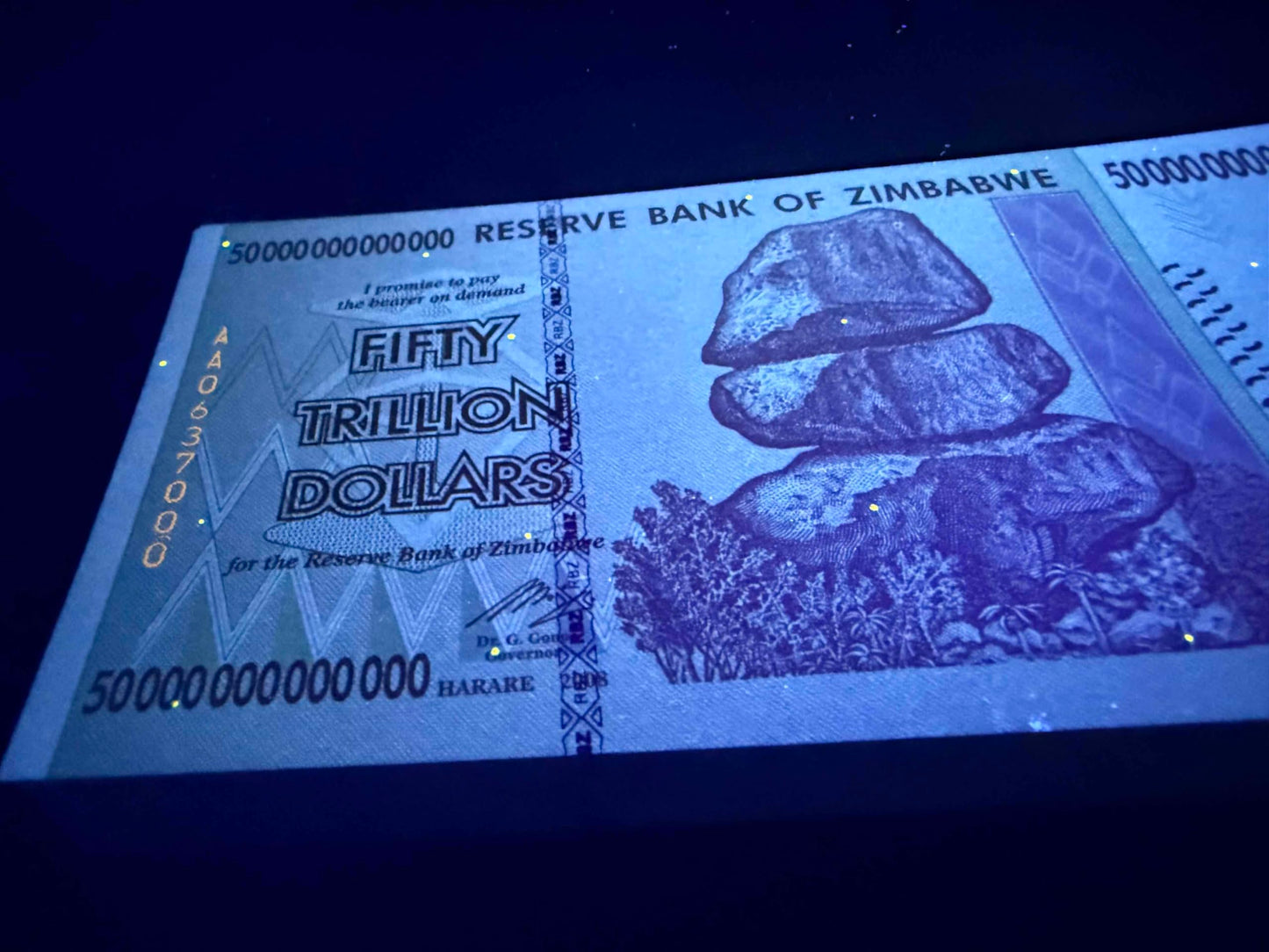 Zimbabwe 50 Trillion AA P90 Uncirculated Note – 2008 Reserve Bank Collectible with UV