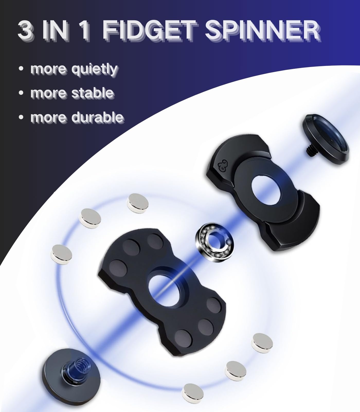 Zimdun Alloy 3-in-1 Silent Fidget Spinner for Adults – Black
