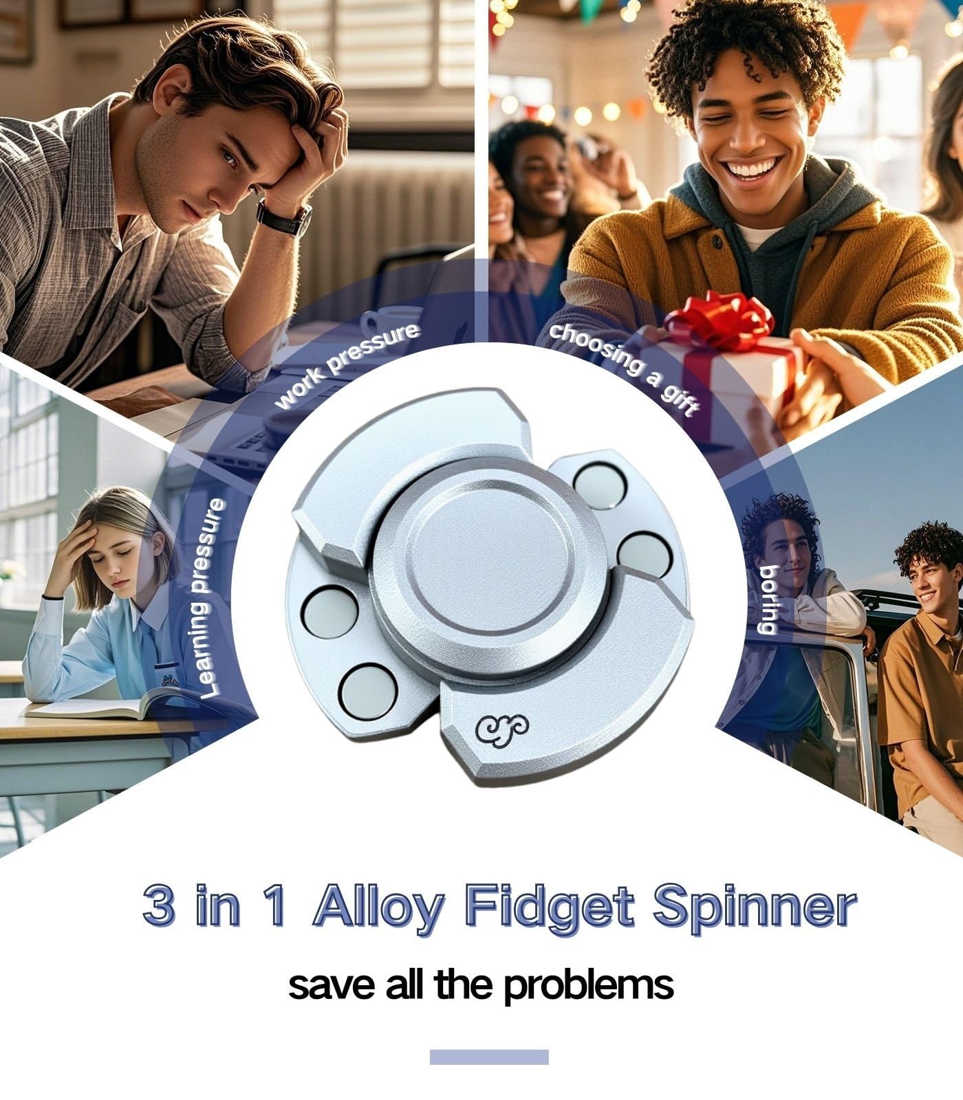 Zimdun Alloy 3-in-1 Silent Fidget Spinner for Adults – Black