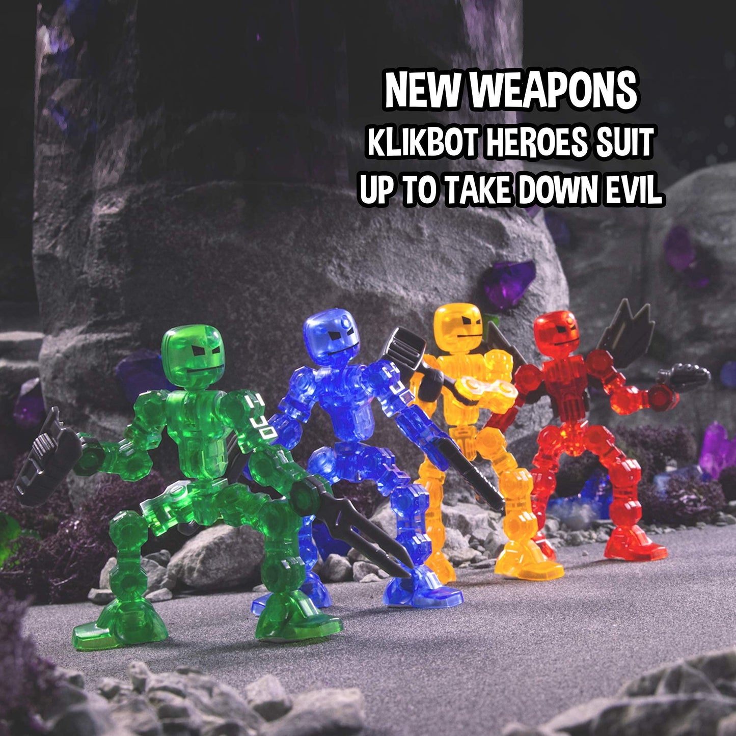 Zing Klikbot Complete Set of 4 Poseable Action Figures – Series 1 Heroes (Translucent)