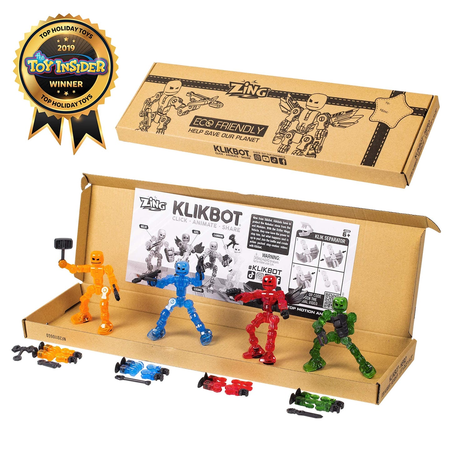 Zing Klikbot Complete Set of 4 Poseable Action Figures – Series 1 Heroes (Translucent)