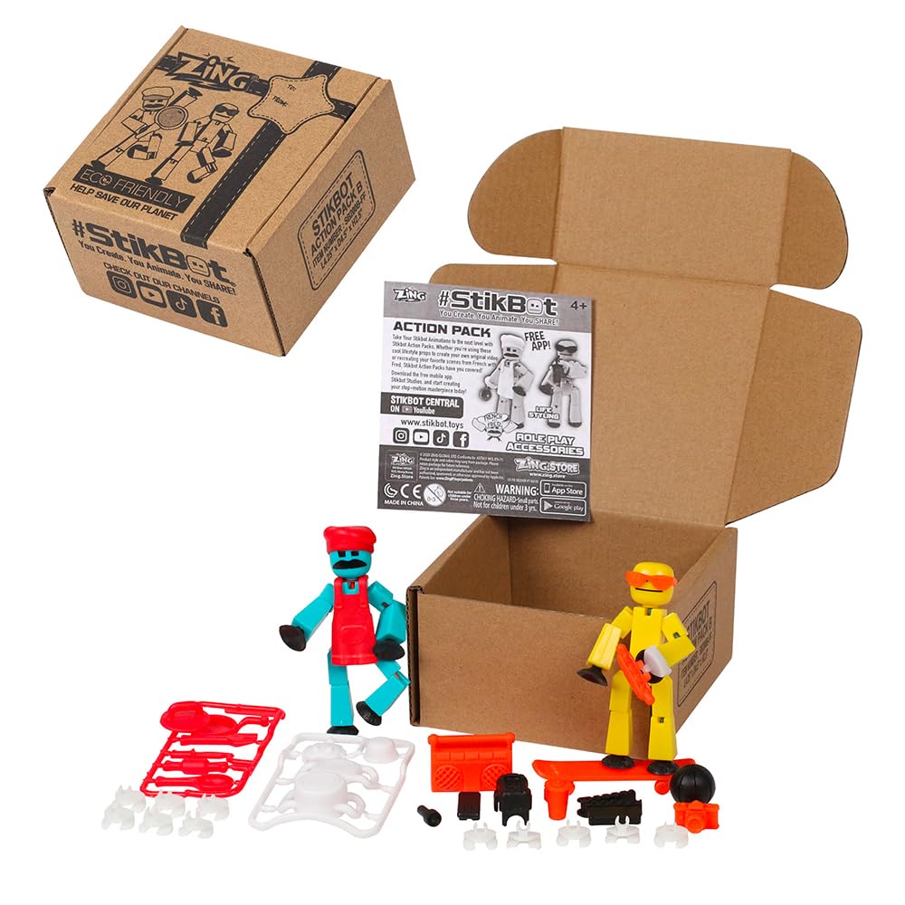 Zing Stikbot Chef & Lifestyle Dual Action Pack — Pack B (Blue & Yellow)