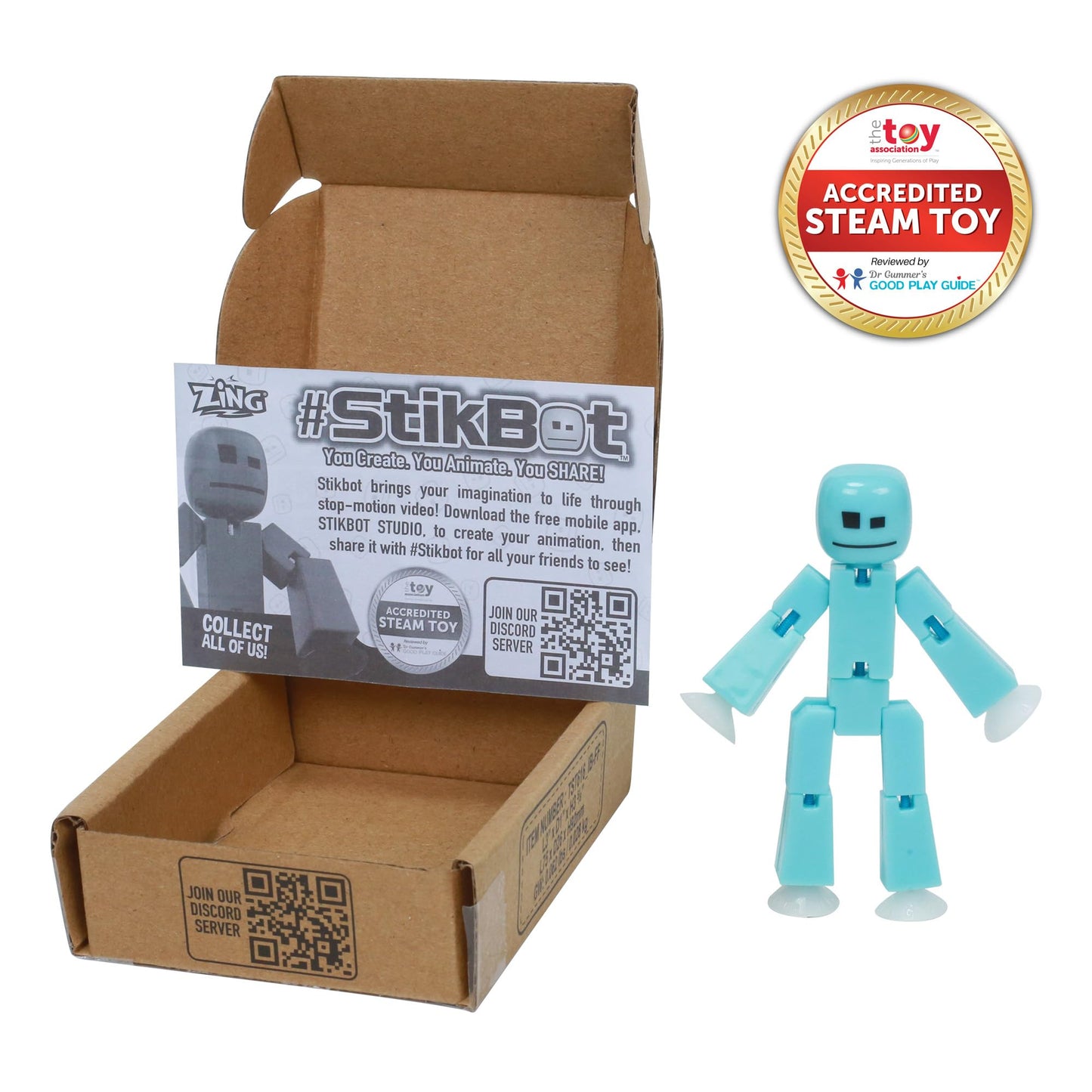 Zing StikBot Single Pack – Ice Blue Figure for Stop Motion Animation, Ages 4+