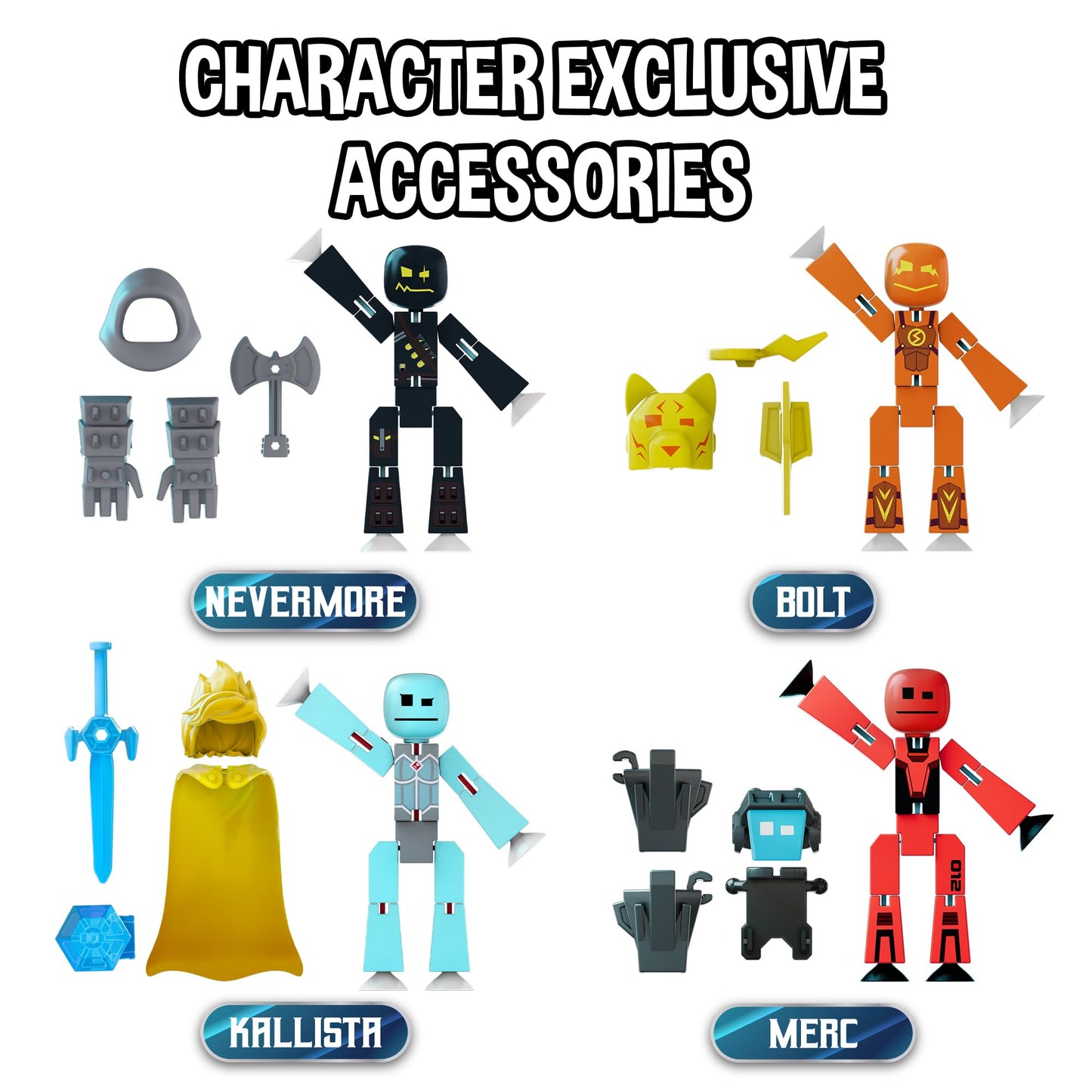 Zing StikBot Legendz Series 2: Merc, Doctor Nevermore, Bolt & Kallista | Collectible Stop Motion Figures