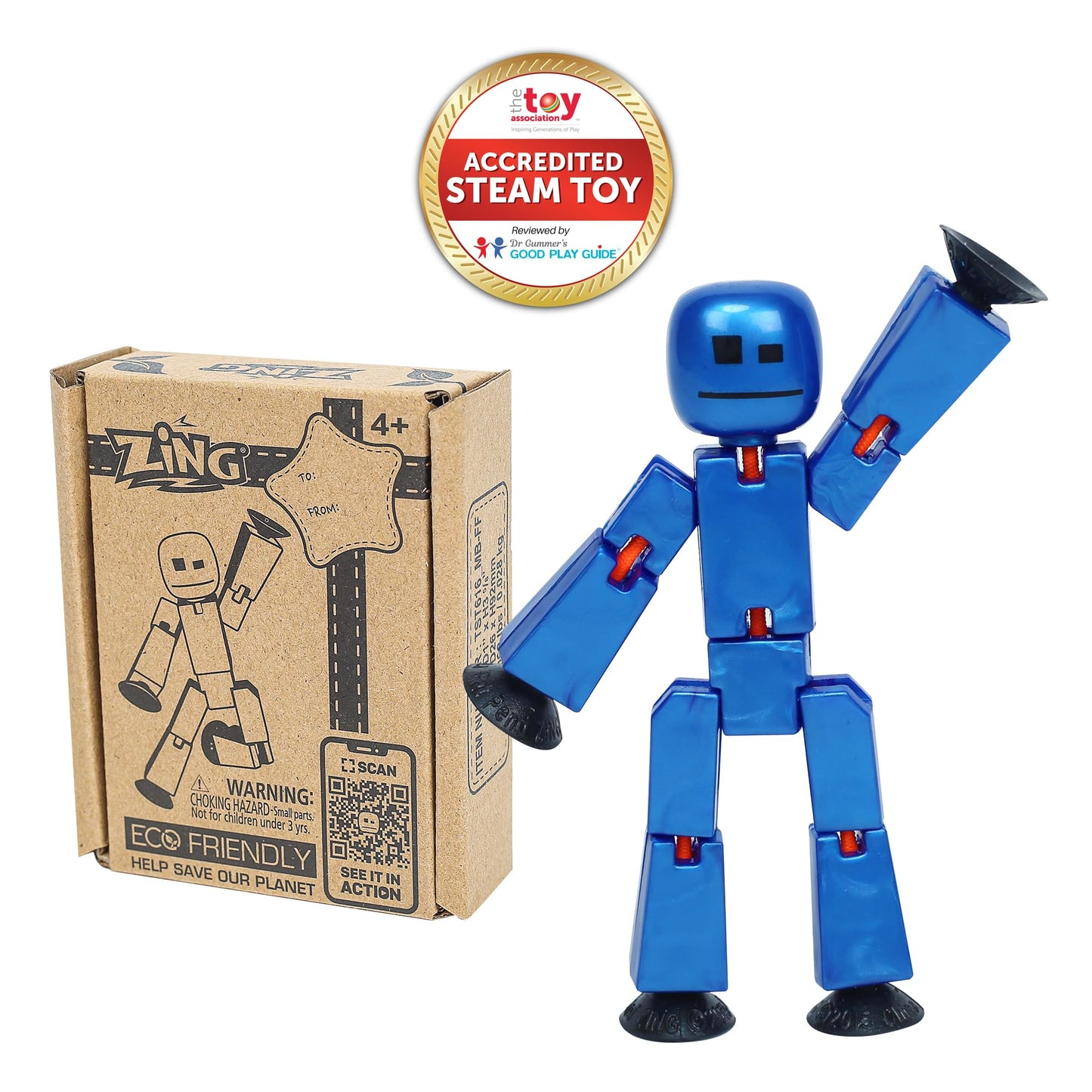 Zing StikBot Single Pack | Poseable Figure for Stop Motion & Studio App — Ages 4+, Metal Blue