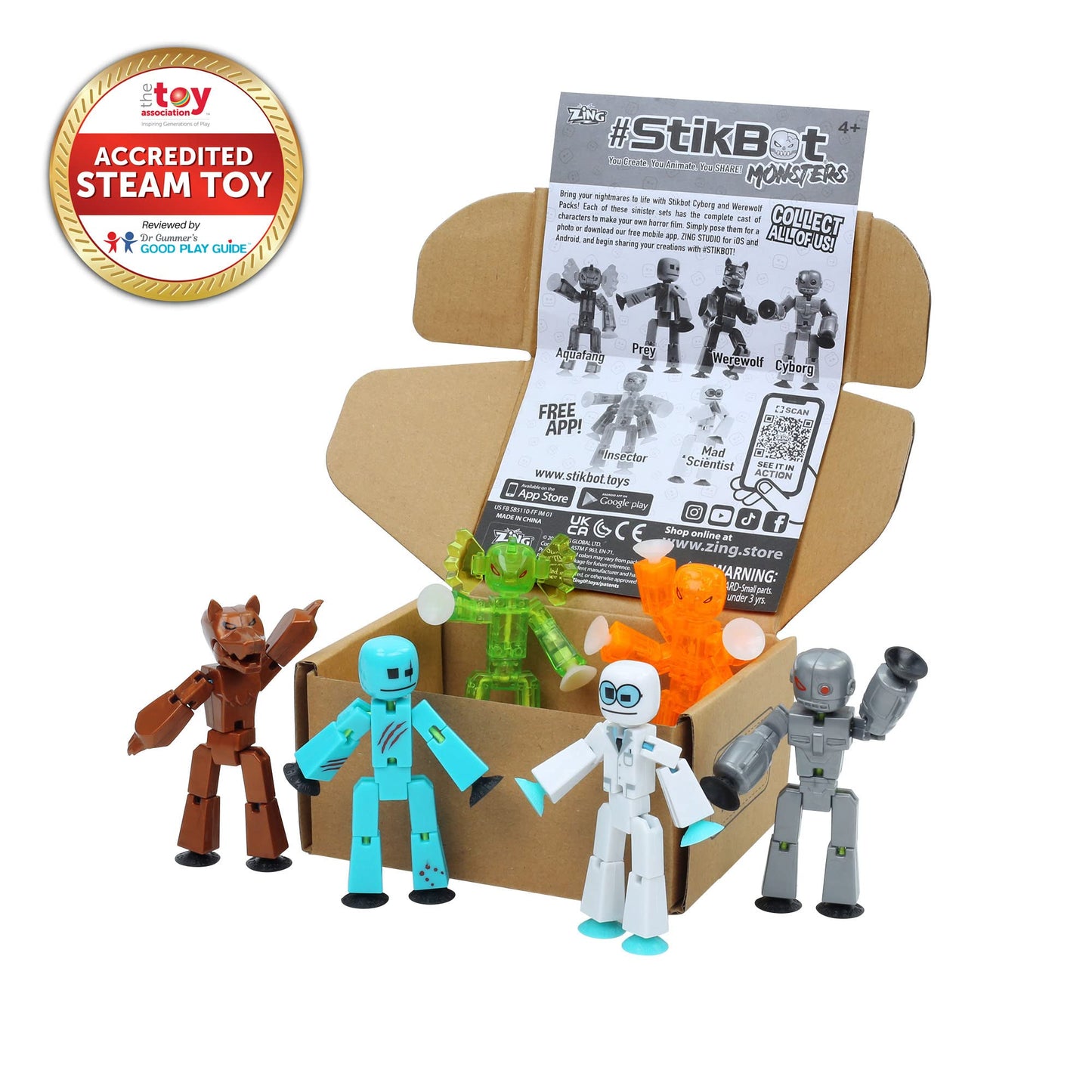 Zing Stikbot Monster Pack – Cyborg & Werewolf 6 Figure Stop Motion Set