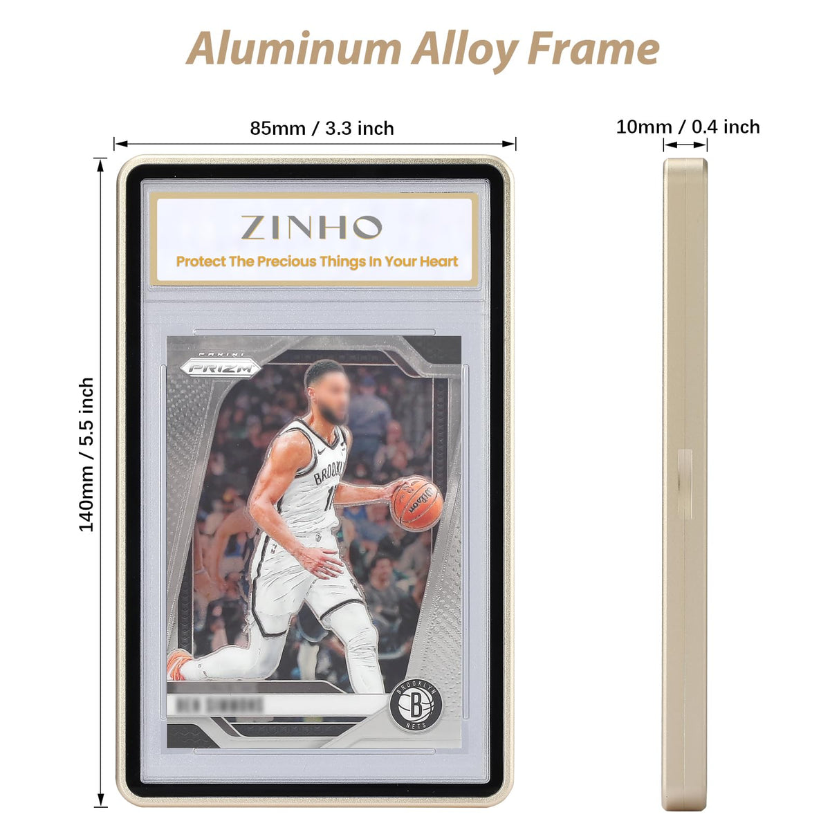 ZINHO Graded Card Case – Magnetic 9-Point Suction, Aluminum Slab, UV Protection (Gold)