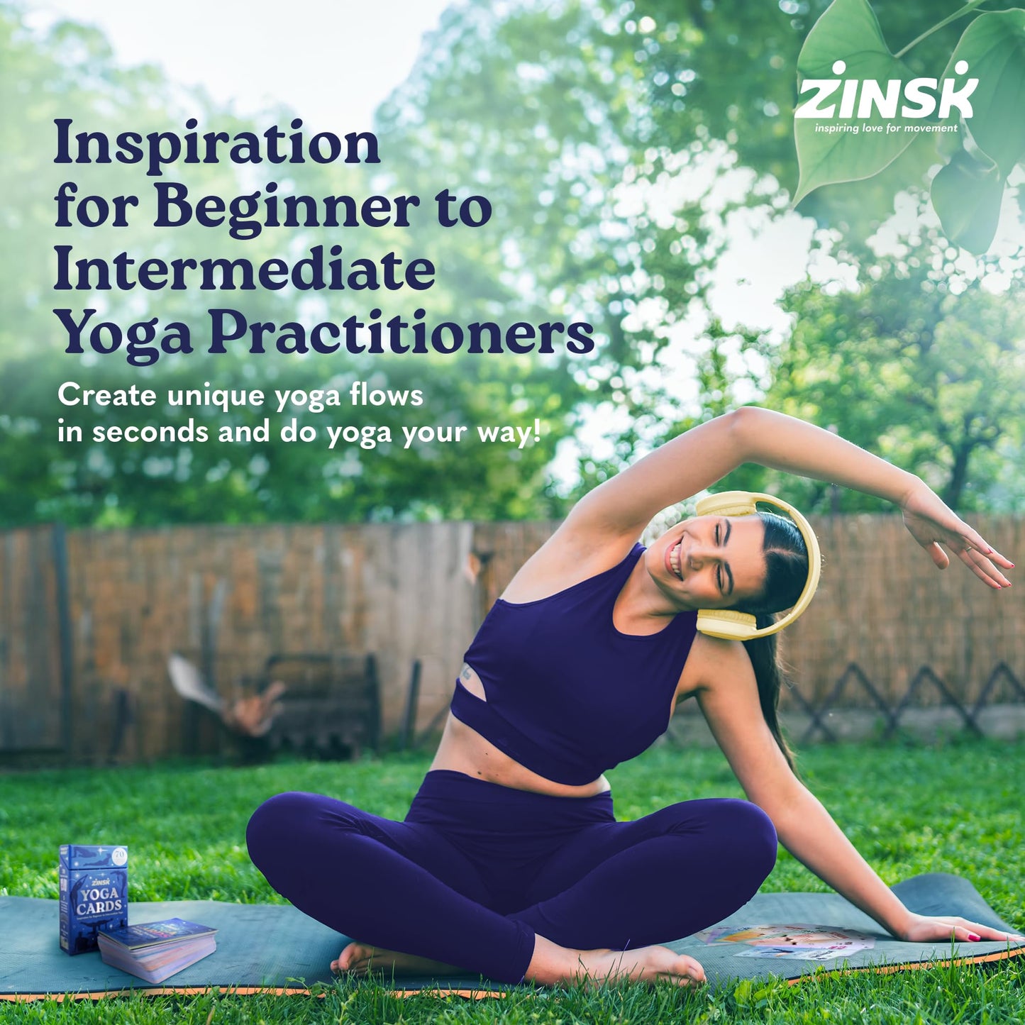 Zinsk 70 Premium Yoga Cards – Pose Flashcards for Beginners to Intermediates with Sequences & Intentions