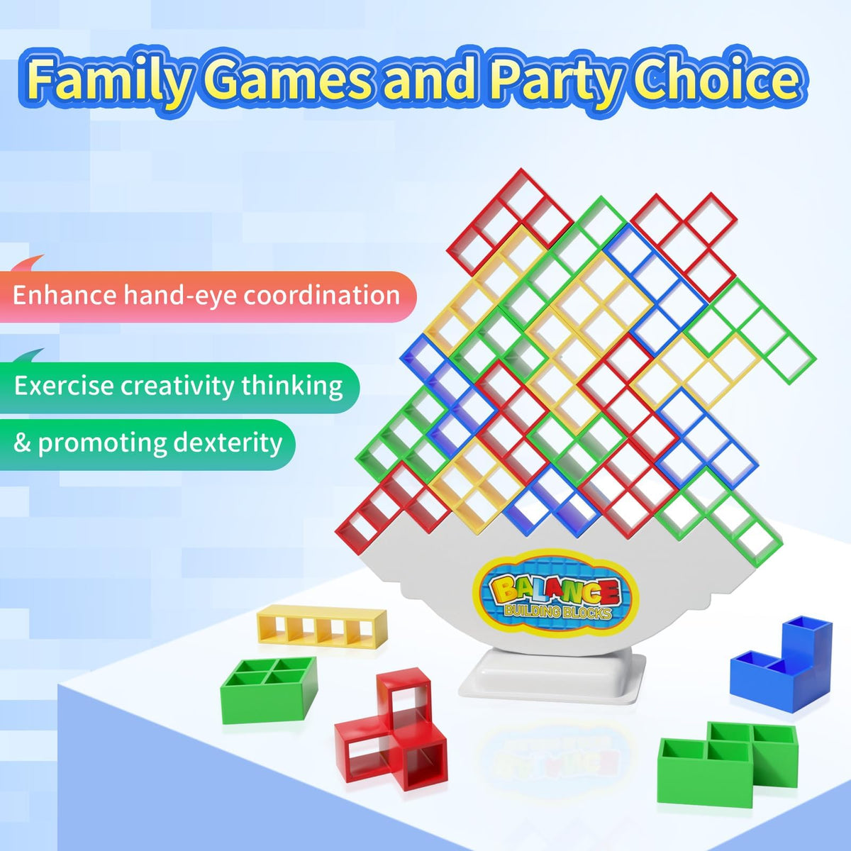 Ziogogco 48 Pcs Balance Stacking Blocks Game – Family Fun, Travel & Party Gift