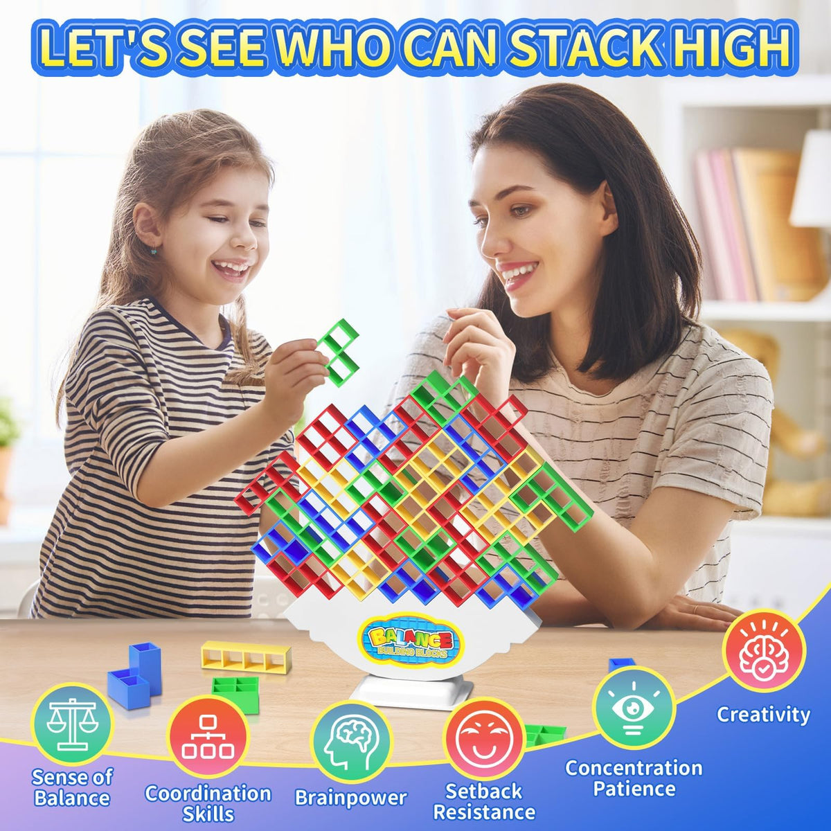 Ziogogco 48 Pcs Balance Stacking Blocks Game – Family Fun, Travel & Party Gift