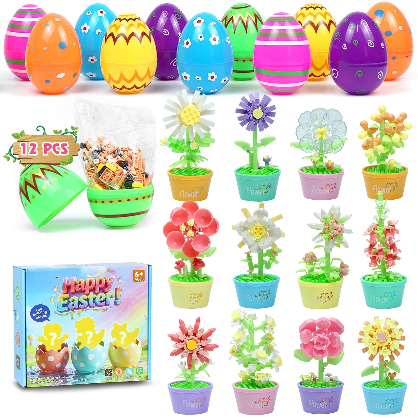 ZIOSINM Easter Basket Stuffers – 12-Pc Mini Animal Building Blocks Kit