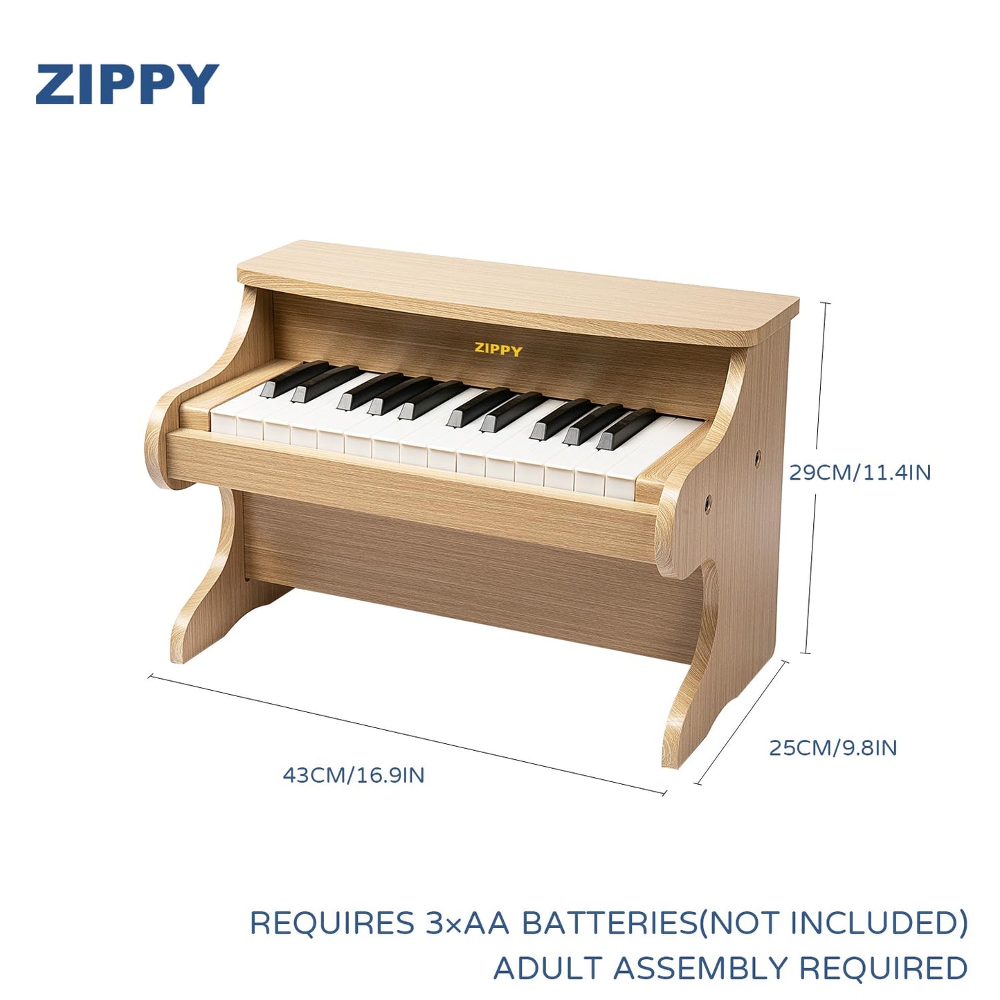 ZIPPY Kids Piano Keyboard – 25-Key Wooden Digital Piano for Kids (Oak)