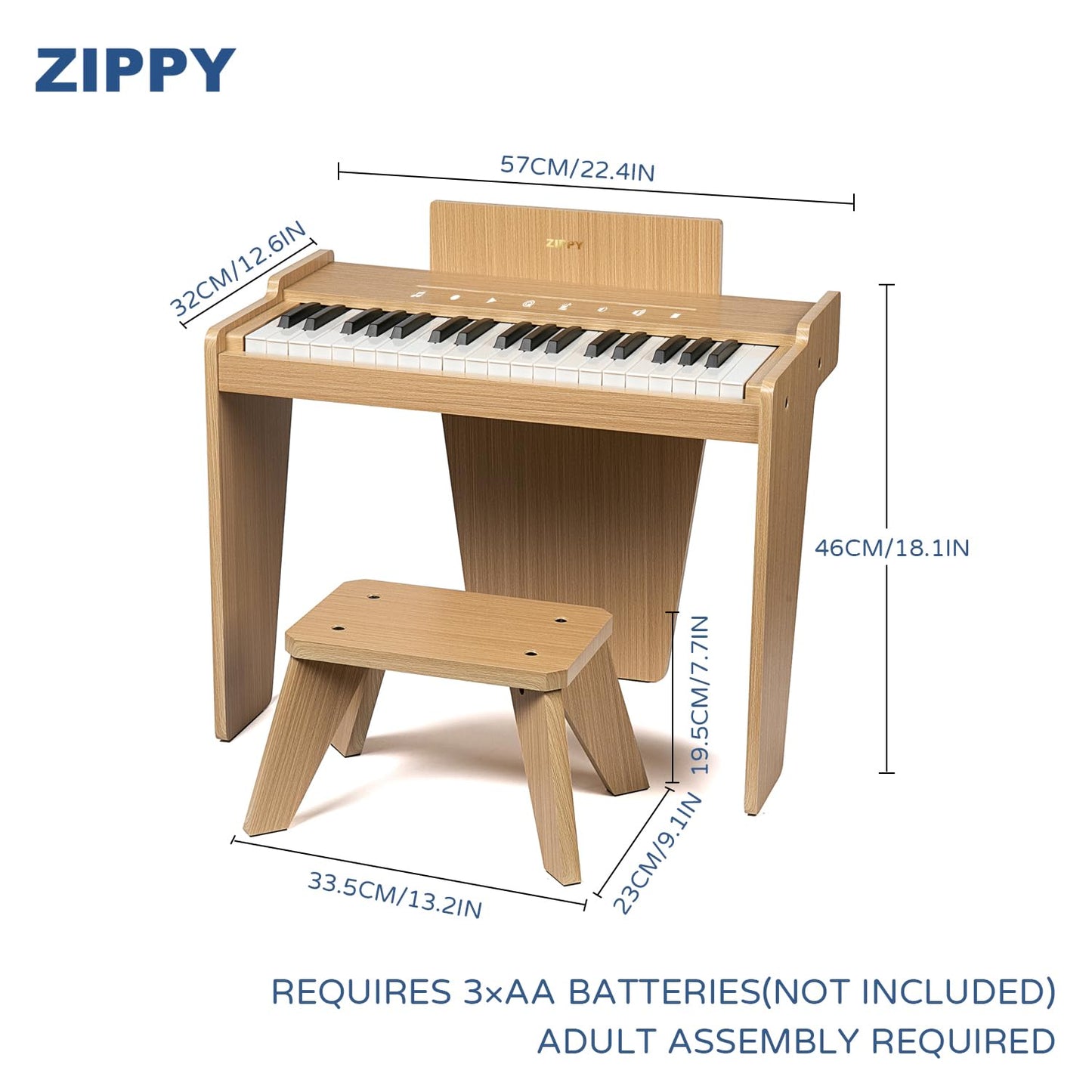 ZIPPY Kids Piano Keyboard – 37 Keys, Touch Panel, Built-in Songs (Oak Plus)