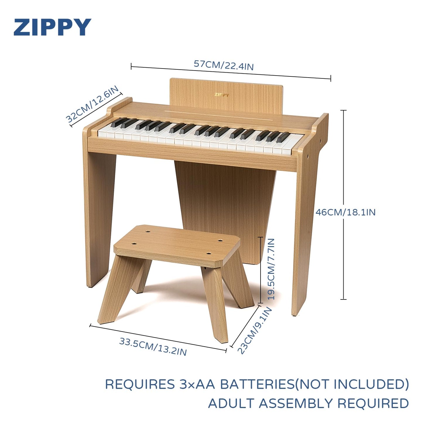 ZIPPY Kids Piano Keyboard — 37 Keys Digital Wood Piano for Kids 3+ | Oak Basic