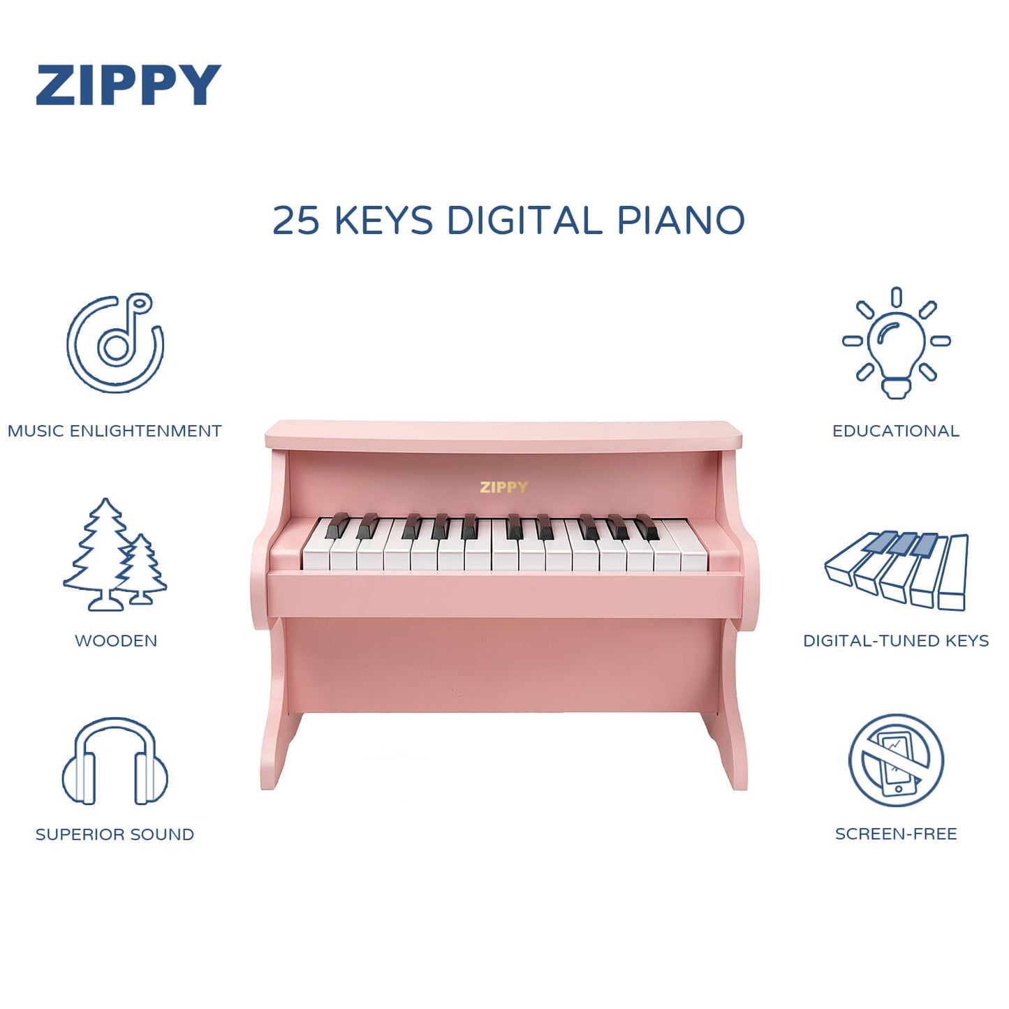 ZIPPY Kids Piano Keyboard – 25 Keys Digital Mini Piano for Kids (Pink)