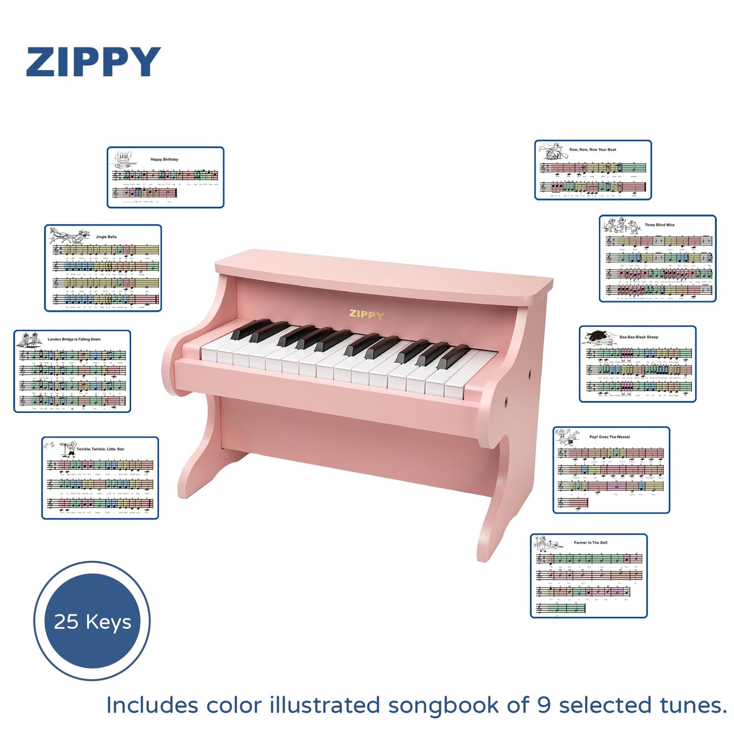 ZIPPY Kids Piano Keyboard – 25 Keys Digital Mini Piano for Kids (Pink)