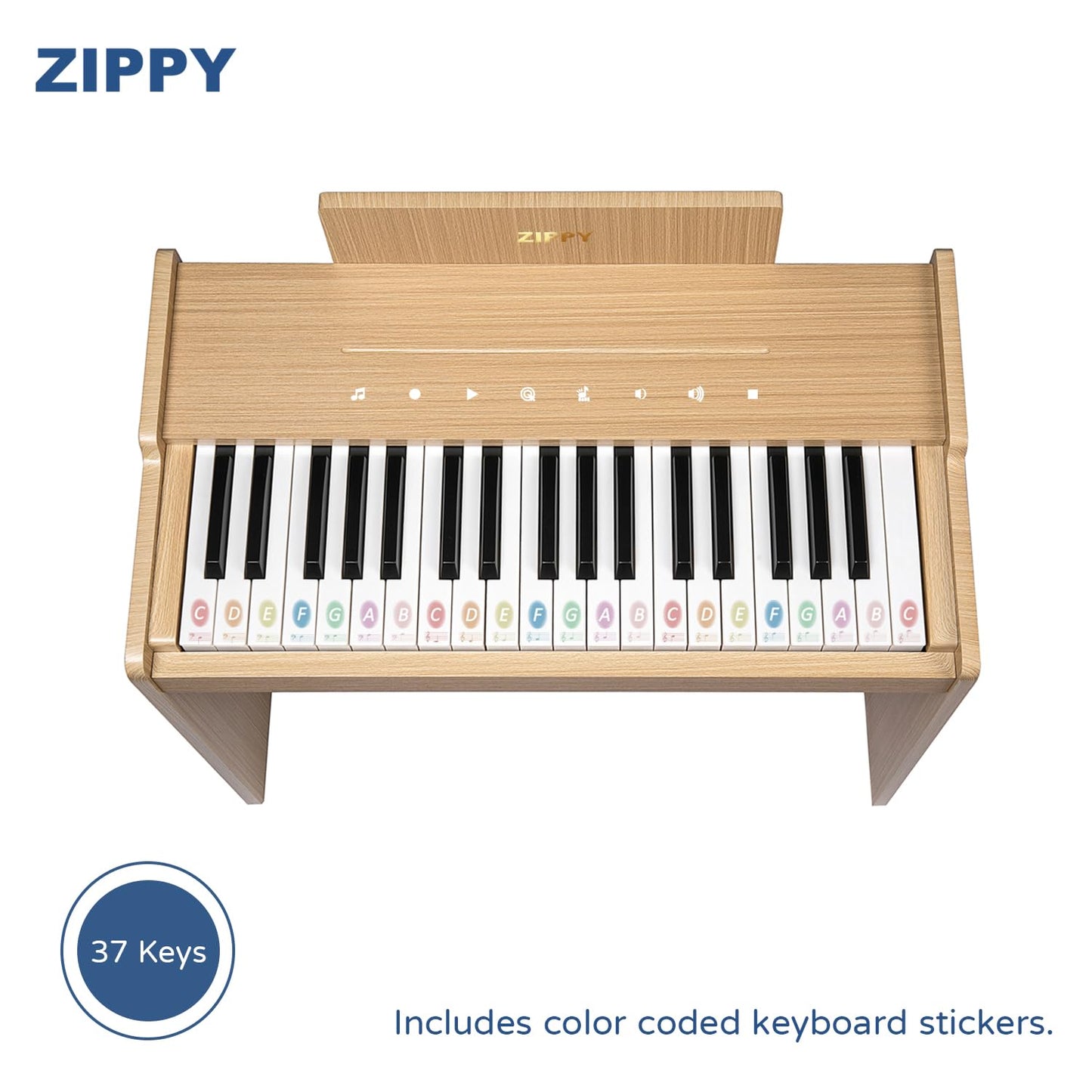 ZIPPY Kids Piano Keyboard – 37 Keys, Touch Panel, Built-in Songs (Oak Plus)
