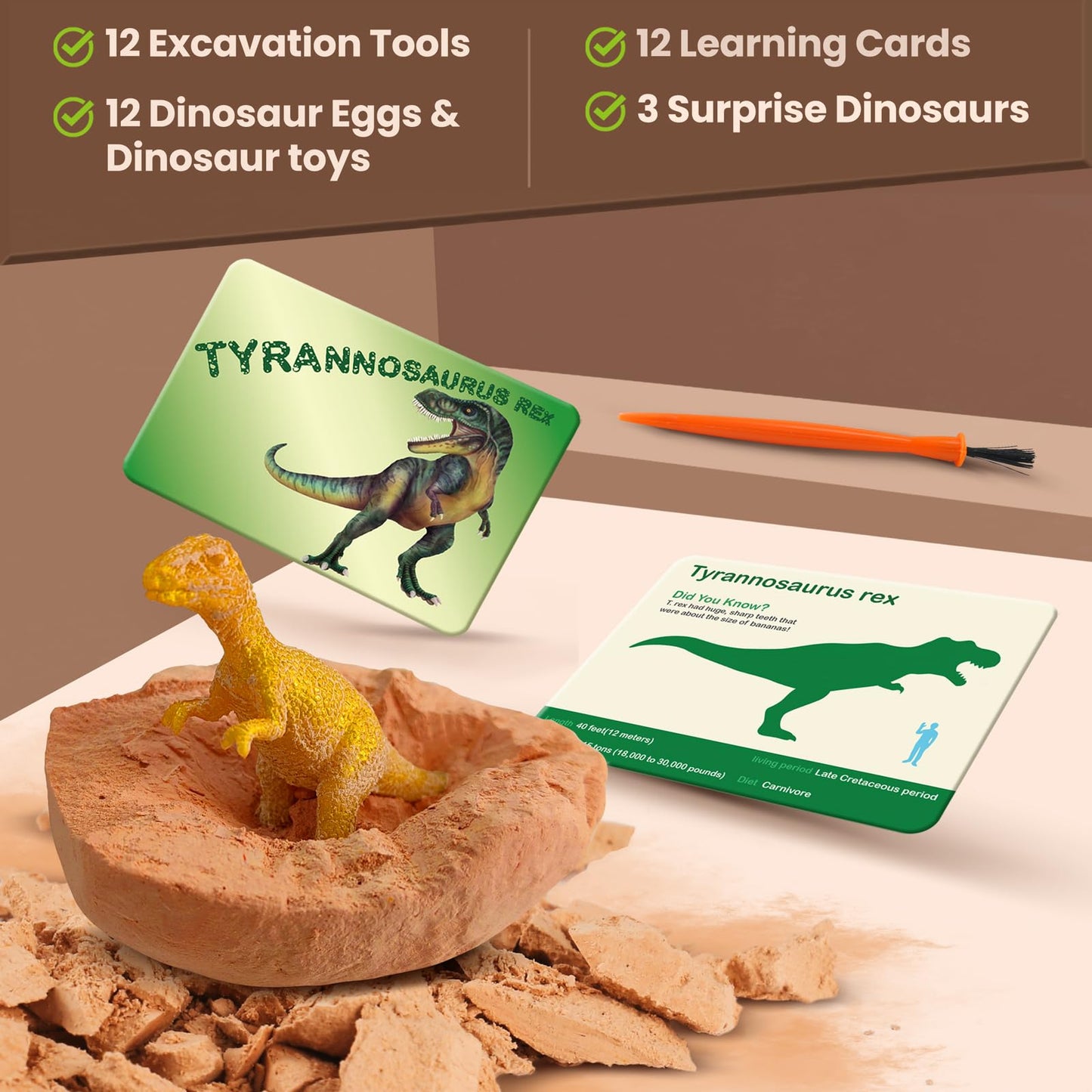 Zippytots Dino Egg Dig Kit – 12 Dinosaur Eggs, Glow, Color-Changing Dino & STEM Archaeology Kit for Kids 3-8