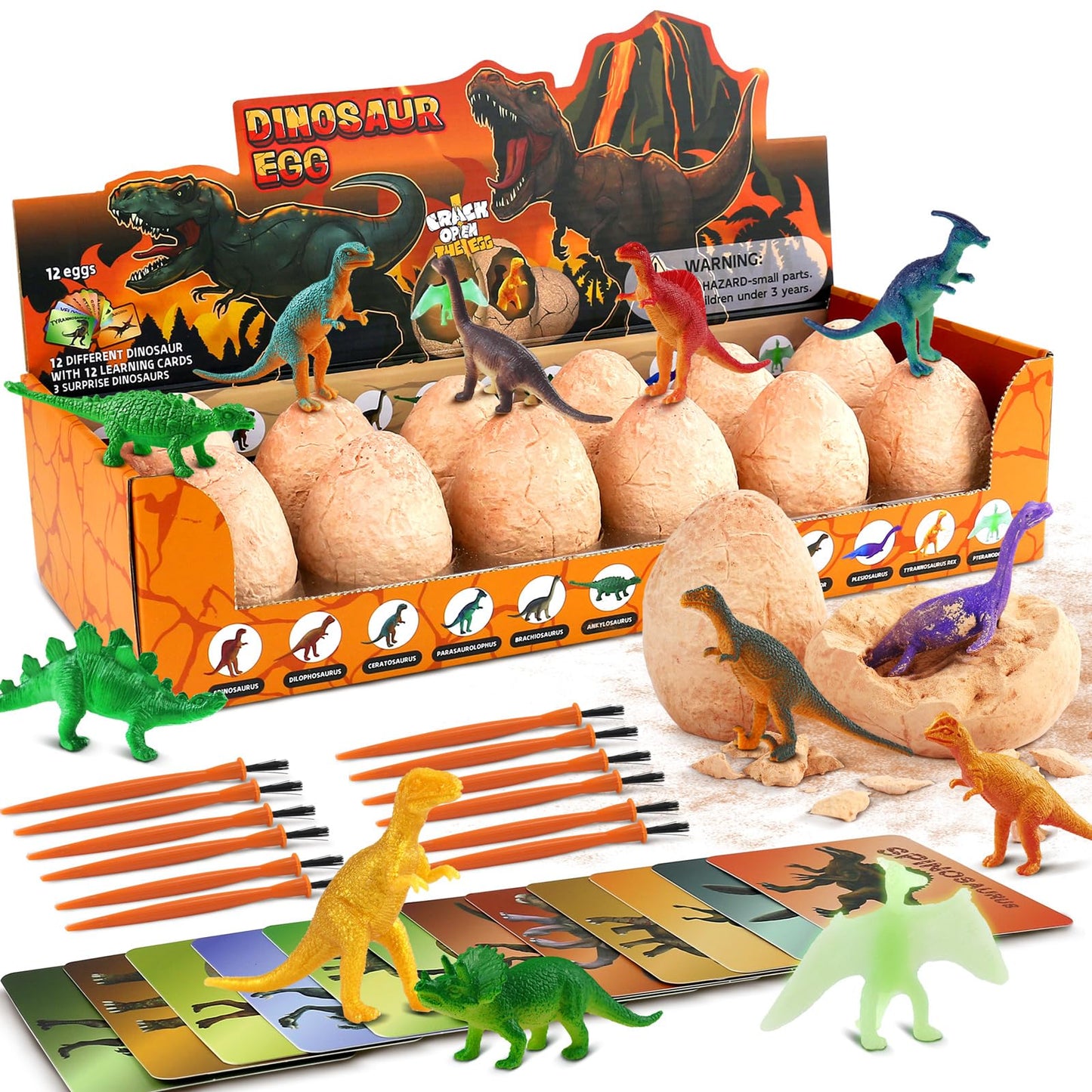 Zippytots Dino Egg Dig Kit – 12 Dinosaur Eggs, Glow, Color-Changing Dino & STEM Archaeology Kit for Kids 3-8