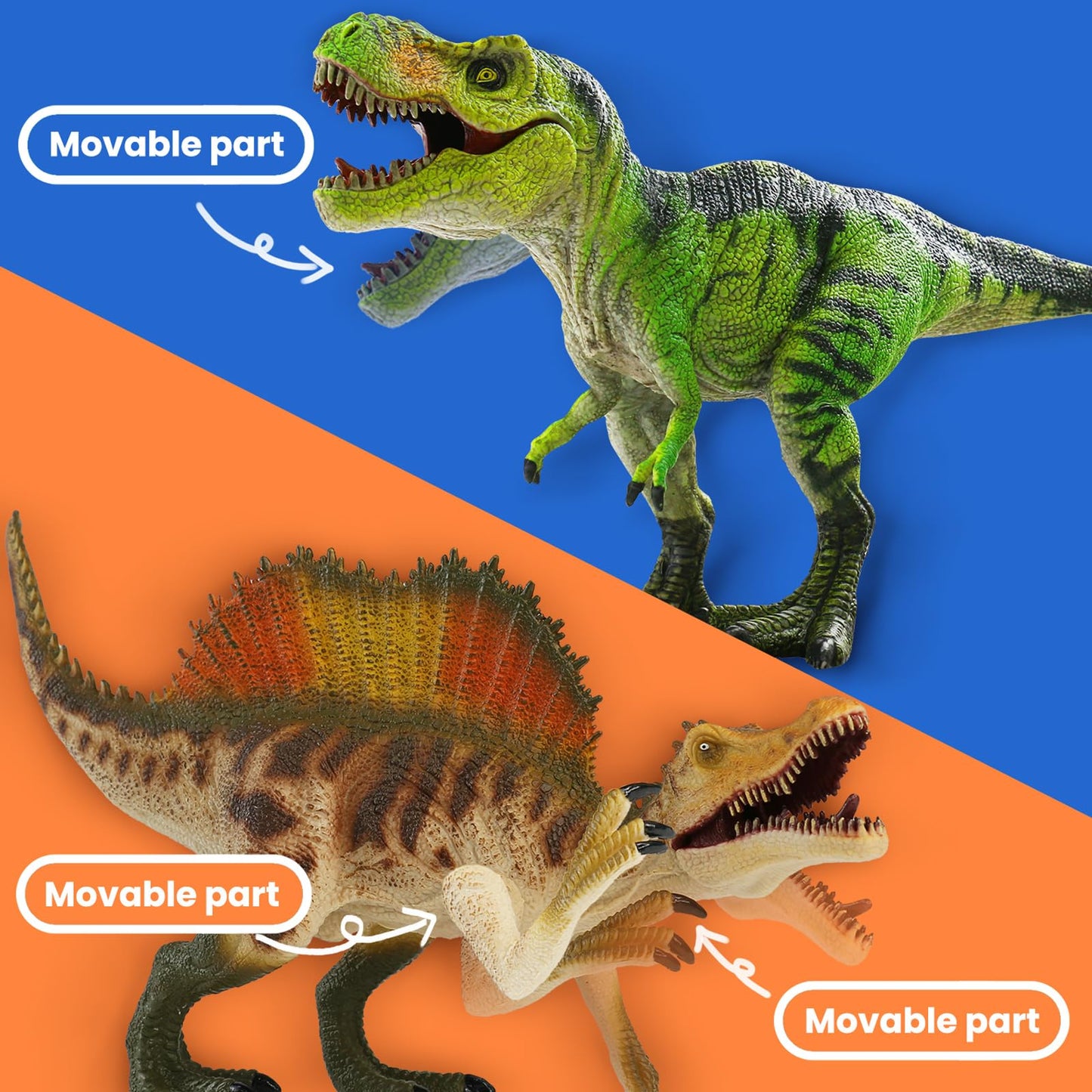 Zippytots 4 PCS Large Dinosaur Toys for Kids 3-5 & 5-7 | Realistic Figures with Movable Parts & Learning Cards