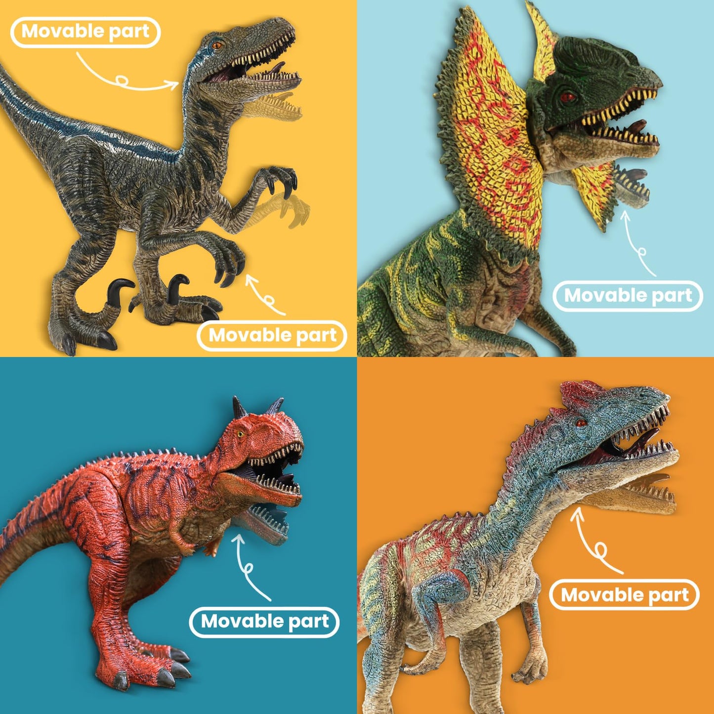 Zippytots 4 Pcs Big Dinosaur Toys for Kids 3-5 | Realistic Figures with Movable Parts & Learning Cards