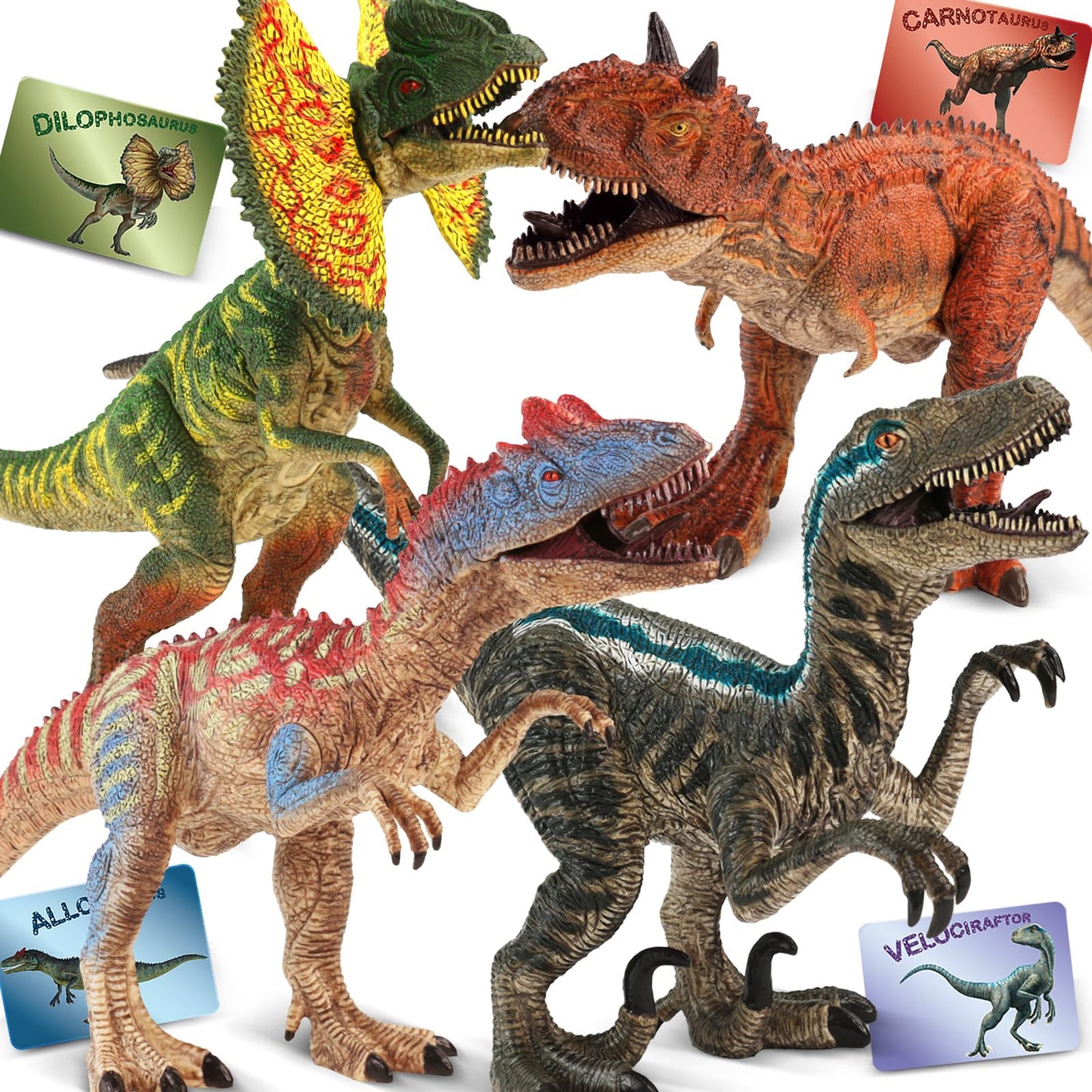 Zippytots 4 Pcs Big Dinosaur Toys for Kids 3-5 | Realistic Figures with Movable Parts & Learning Cards