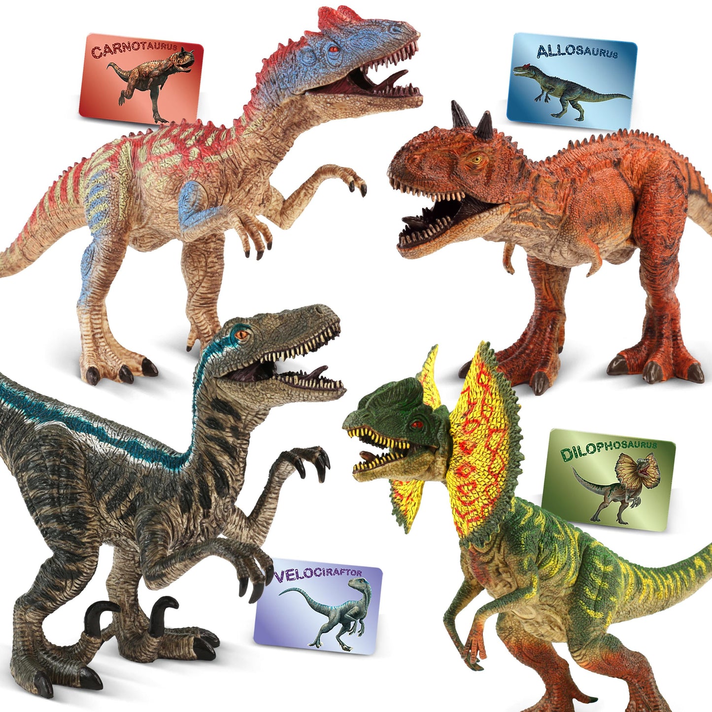 Zippytots 4 Pcs Big Dinosaur Toys for Kids 3-5 | Realistic Figures with Movable Parts & Learning Cards