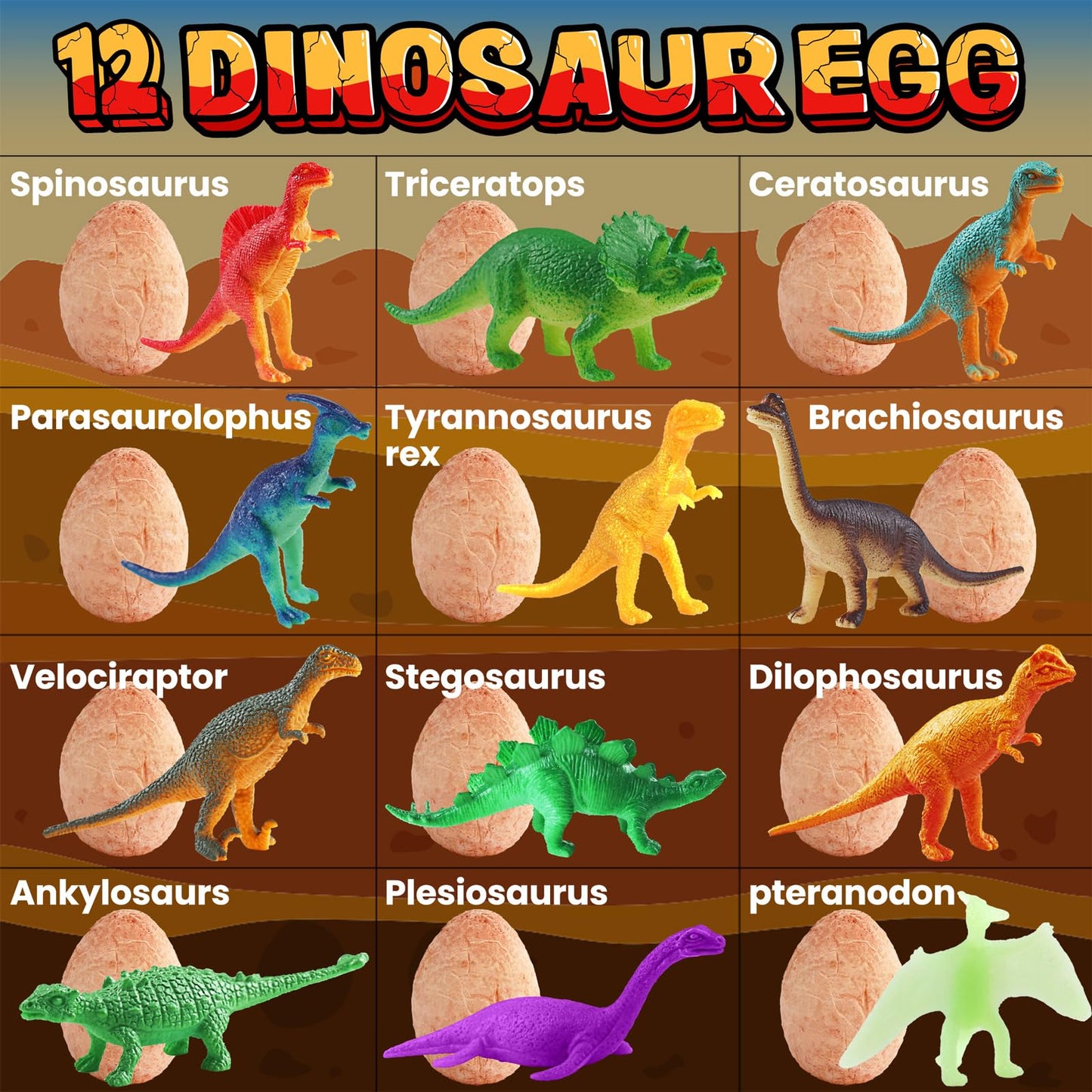 Zippytots Dino Egg Dig Kit – 12 Dinosaur Eggs, Glow, Color-Changing Dino & STEM Archaeology Kit for Kids 3-8