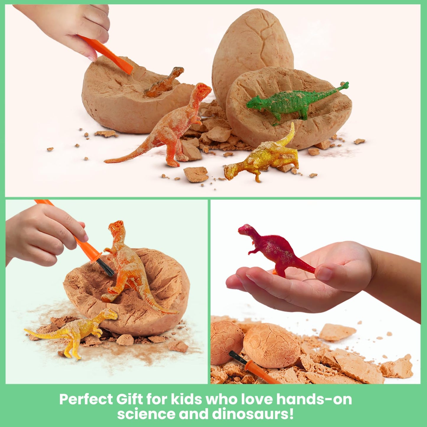 Zippytots Dino Egg Dig Kit – 12 Dinosaur Eggs, Glow, Color-Changing Dino & STEM Archaeology Kit for Kids 3-8