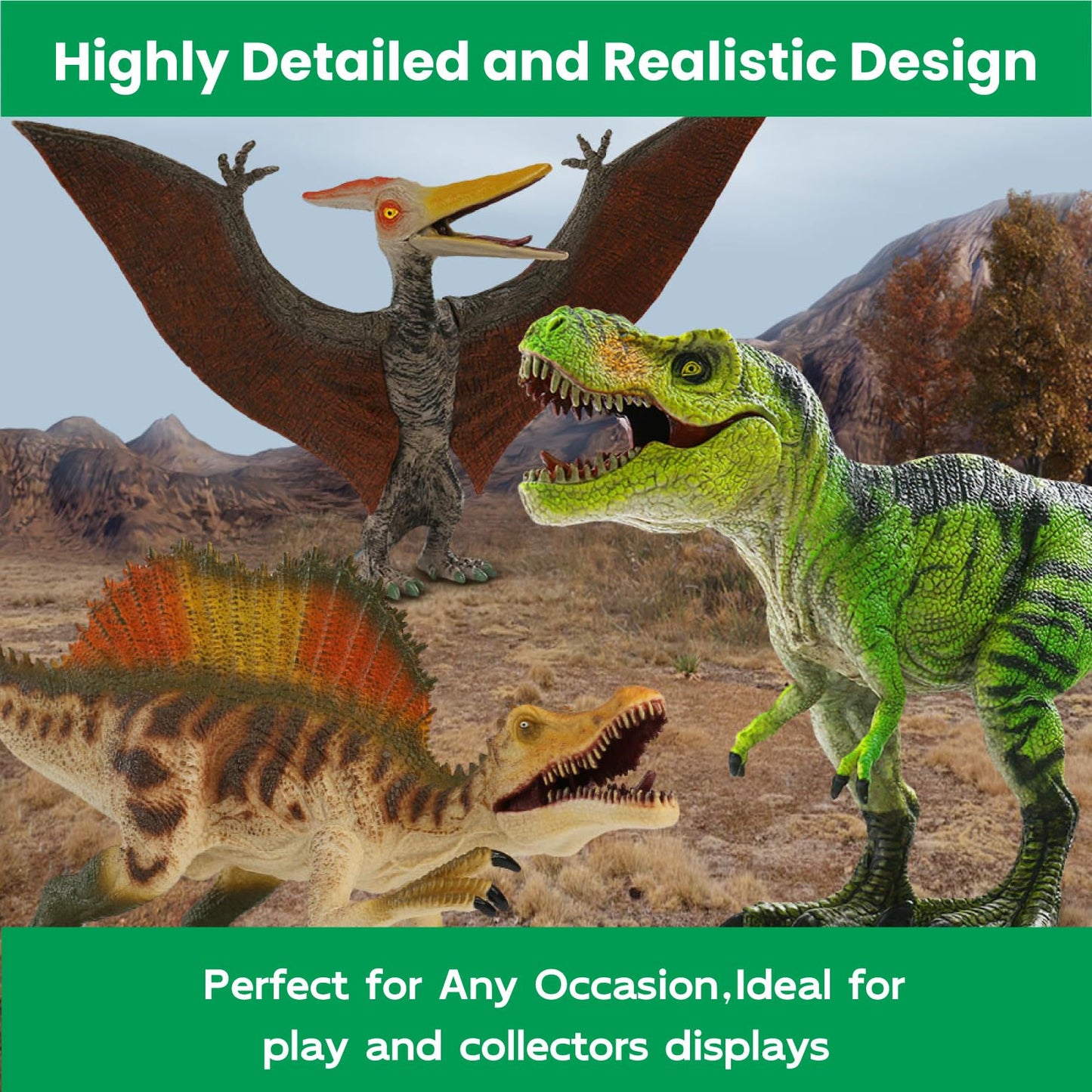 Zippytots 4 PCS Large Dinosaur Toys for Kids 3-5 & 5-7 | Realistic Figures with Movable Parts & Learning Cards