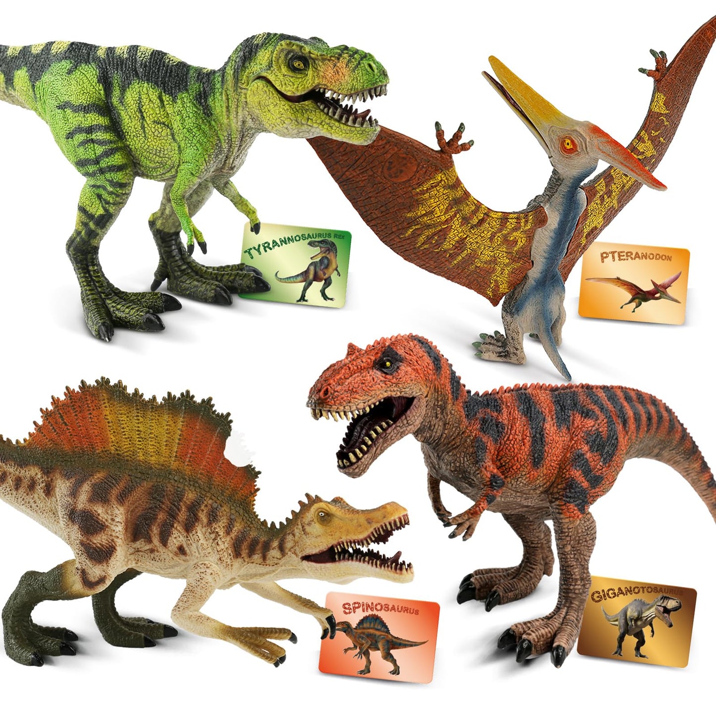 Zippytots 4 PCS Large Dinosaur Toys for Kids 3-5 & 5-7 | Realistic Figures with Movable Parts & Learning Cards