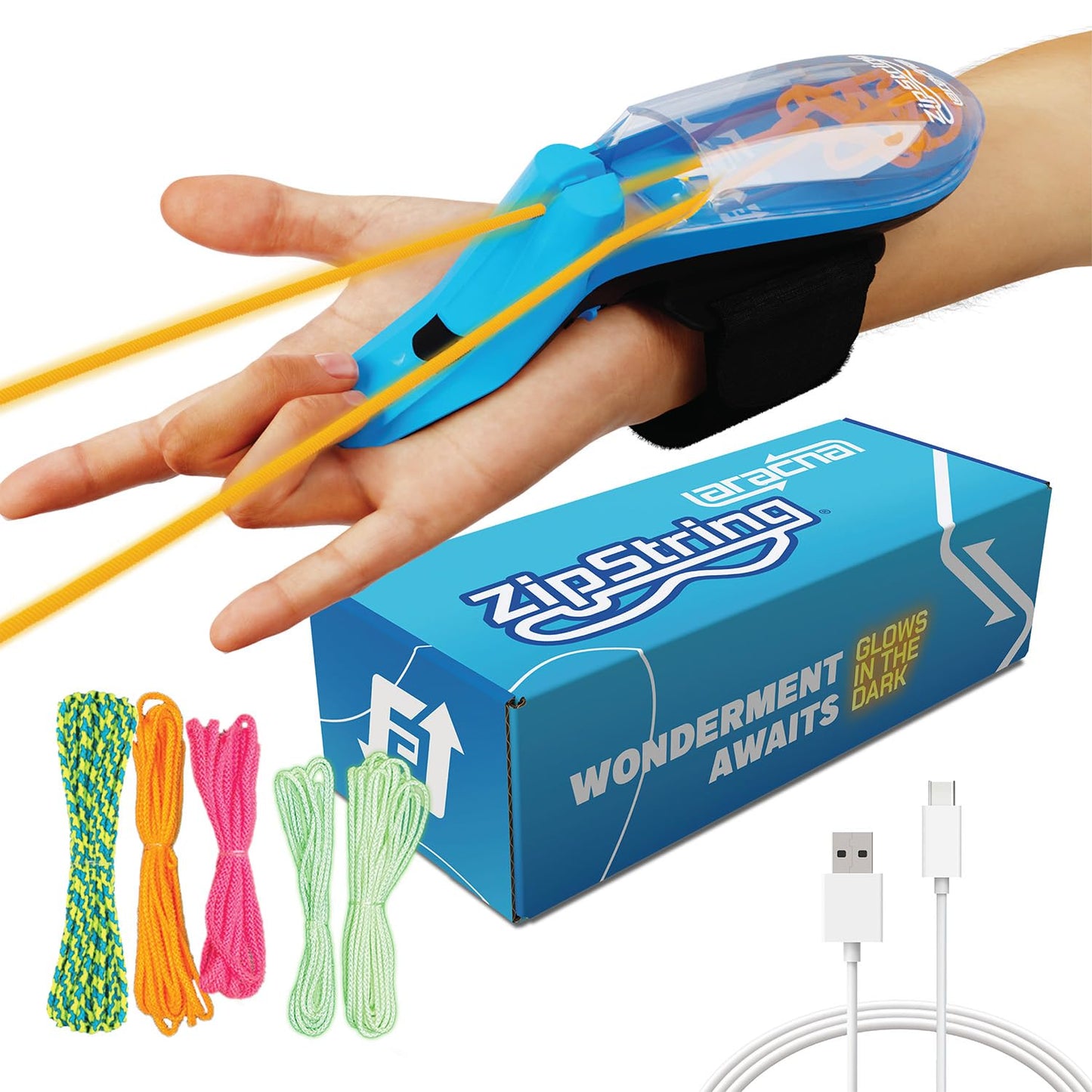 ZipString Aracna Glow-in-the-Dark Webshooter – Durable, Reloading Superhero String Launcher