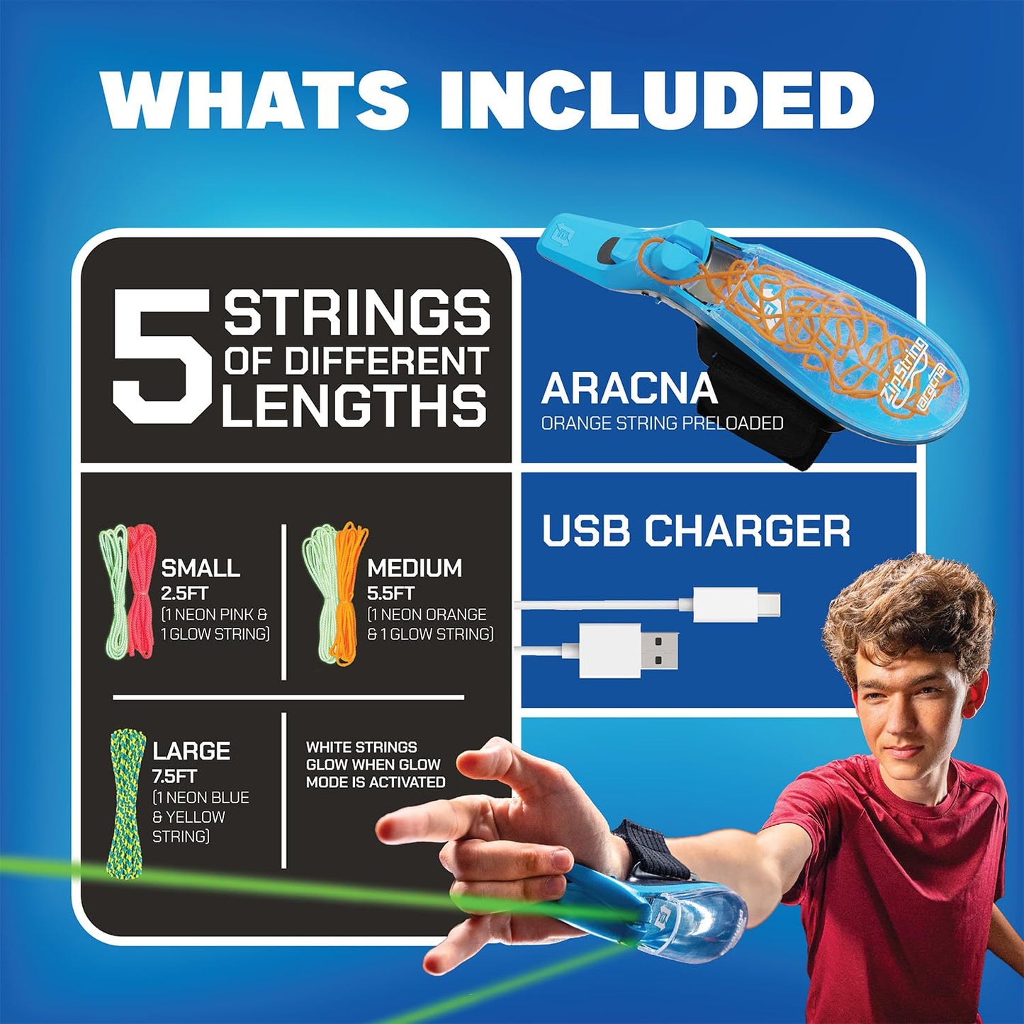 ZipString Aracna Glow-in-the-Dark Webshooter – Durable, Reloading Superhero String Launcher